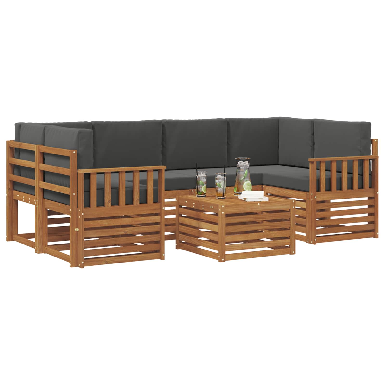 Outdoor-Sofagarnitur 7 stk. Natur und Anthrazit