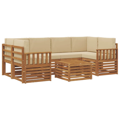 Outdoor-Sofagarnitur 7 stk. Natur und Beige Massivholz Akazie