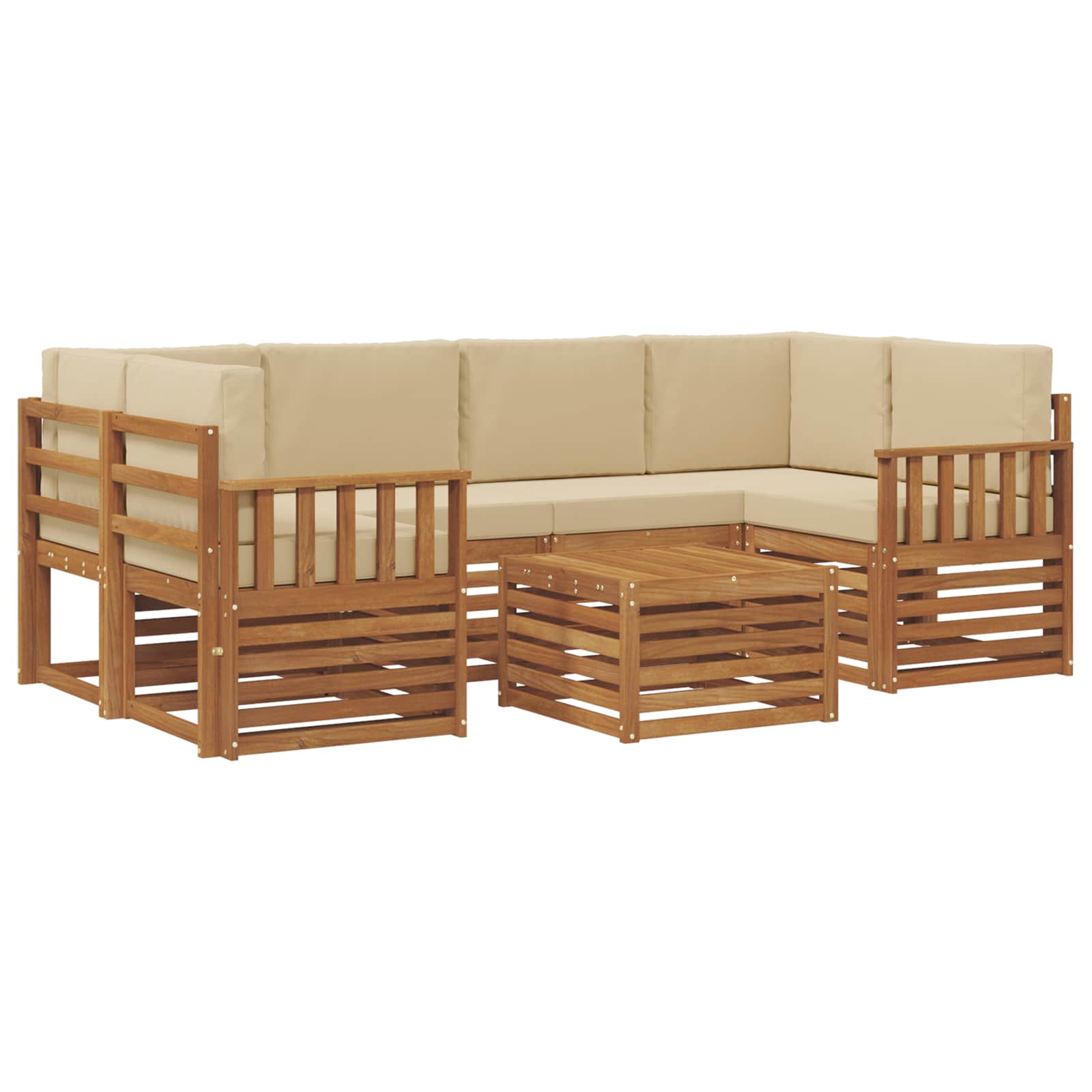 Outdoor-Sofagarnitur 7 stk. Natur und Beige Massivholz Akazie