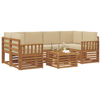 Outdoor-Sofagarnitur 7 stk. Natur und Beige Massivholz Akazie