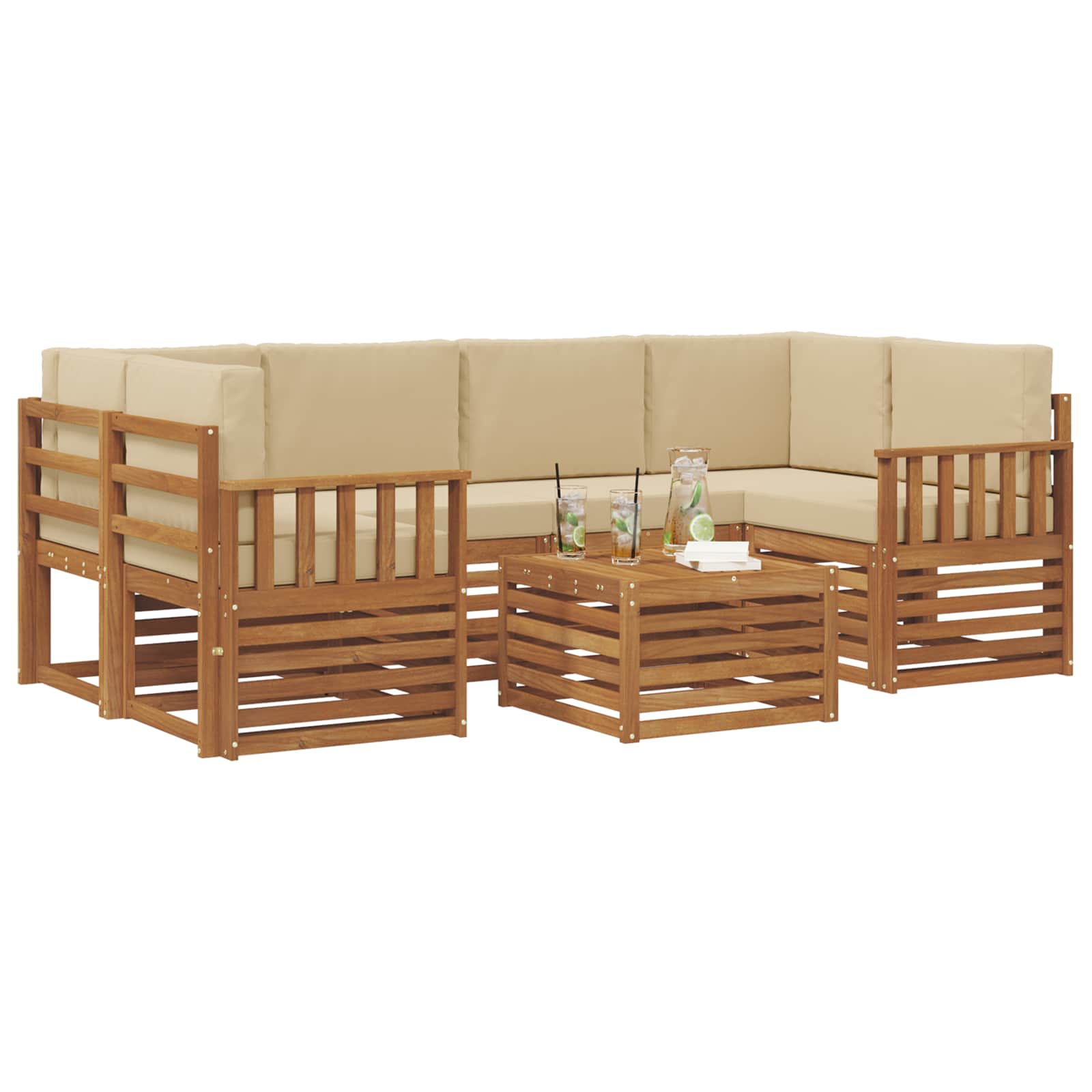 Outdoor-Sofagarnitur 7 stk. Natur und Beige Massivholz Akazie