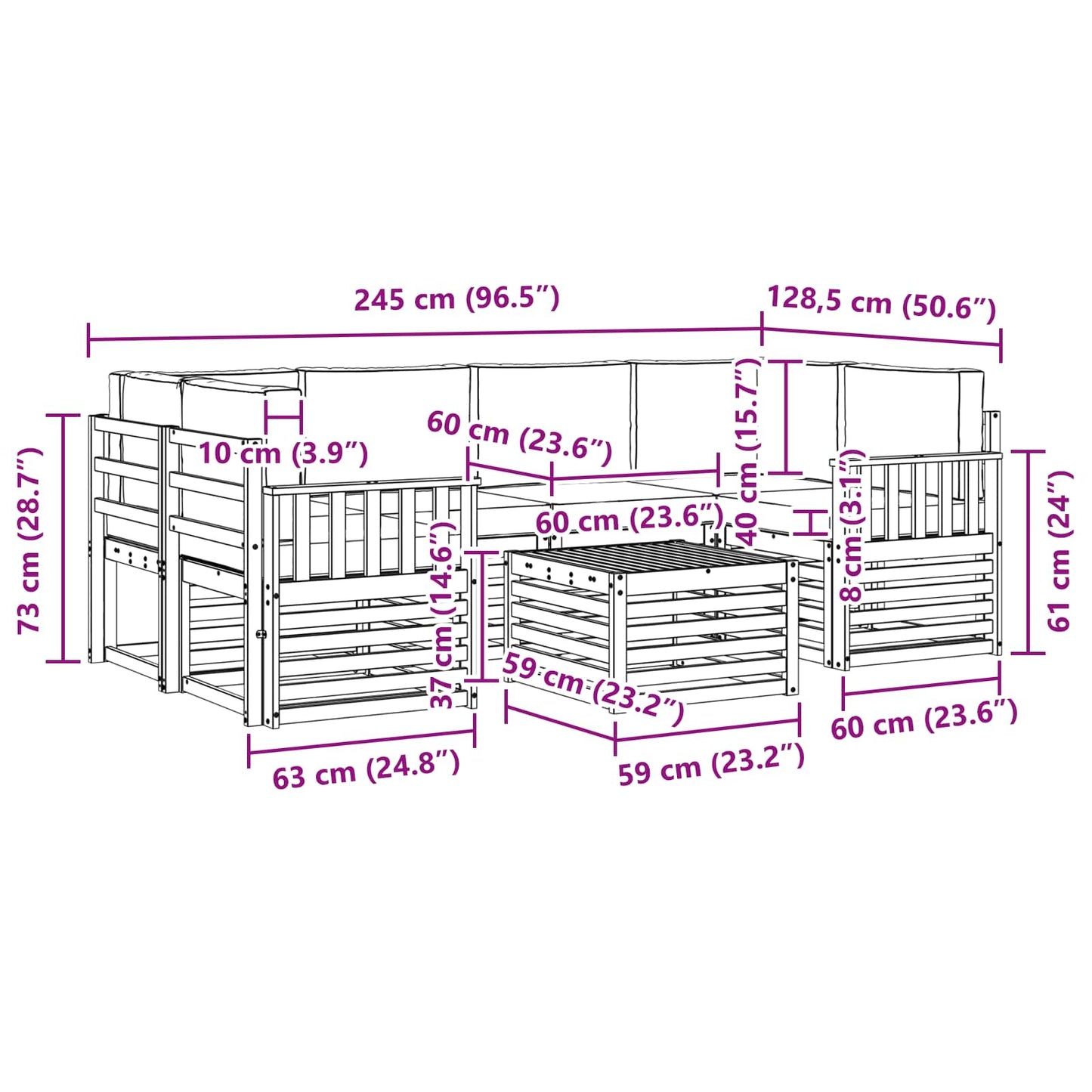 Outdoor-Sofagarnitur 7 stk. Natur und Beige Massivholz Akazie