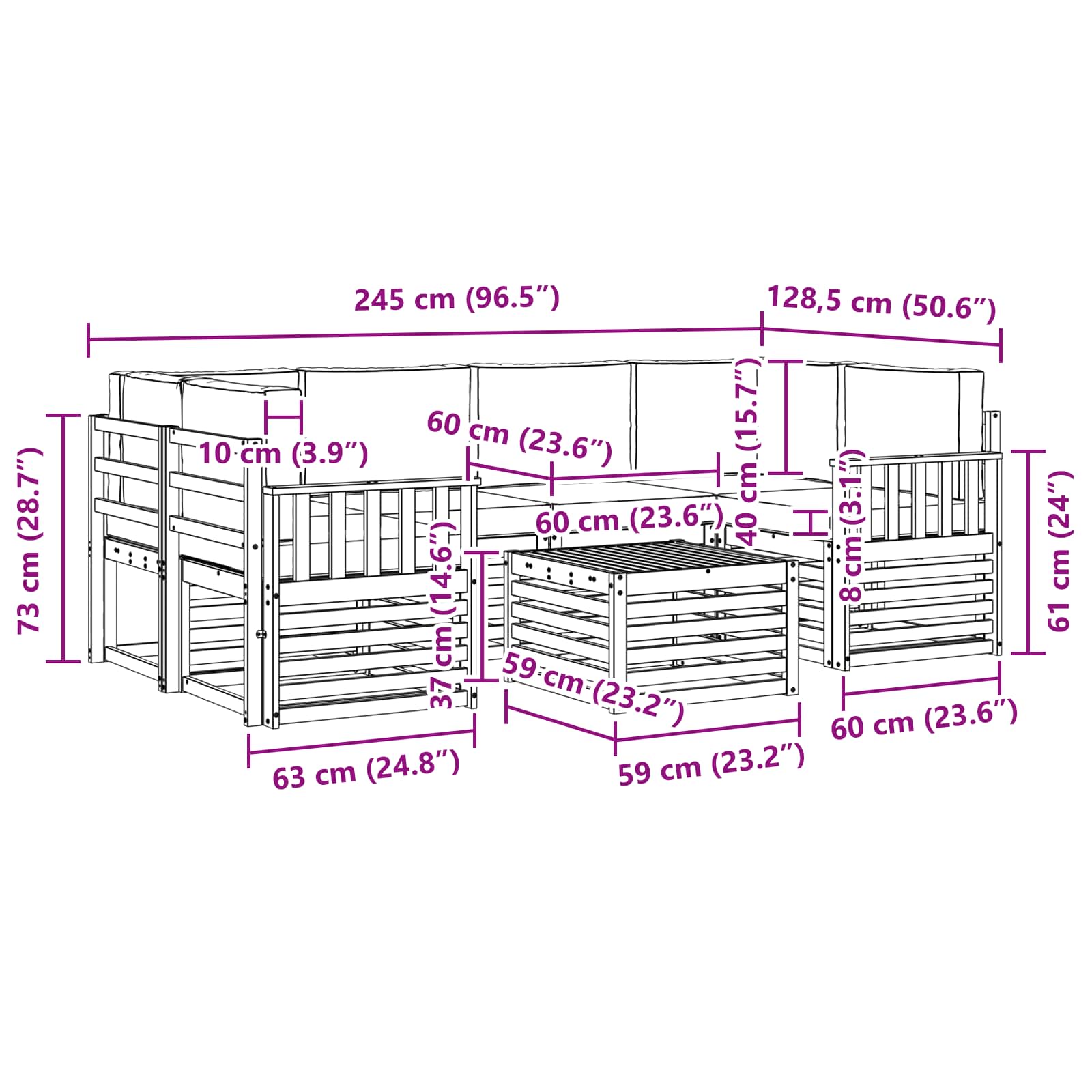 Outdoor-Sofagarnitur 7 stk. Natur und Beige Massivholz Akazie