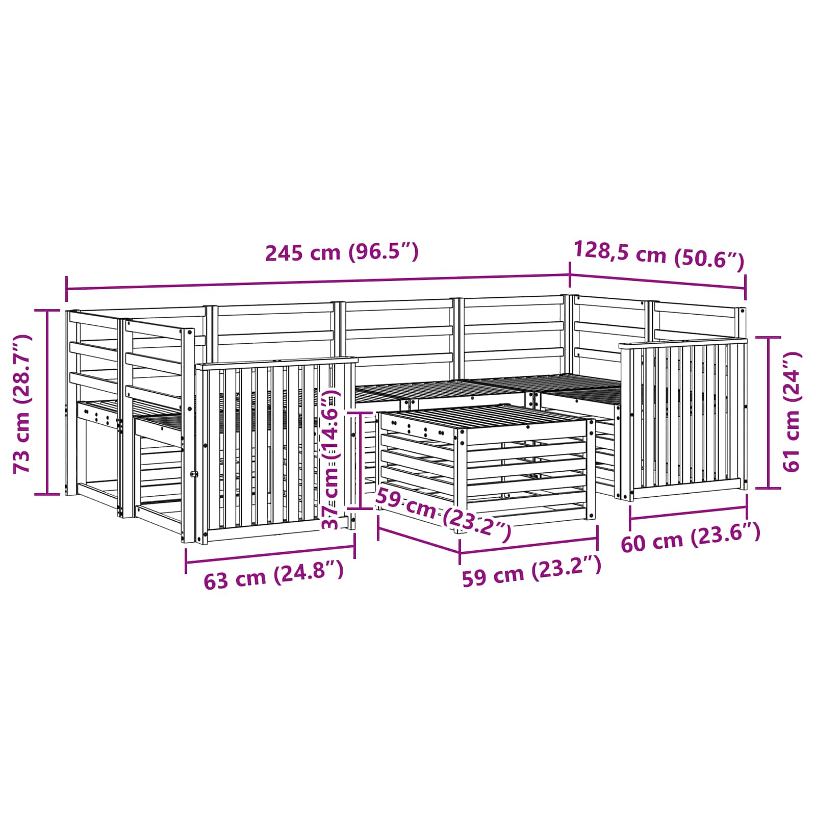 Outdoor-Sofagarnitur 7 pcs Natur Massivholz Akazie
