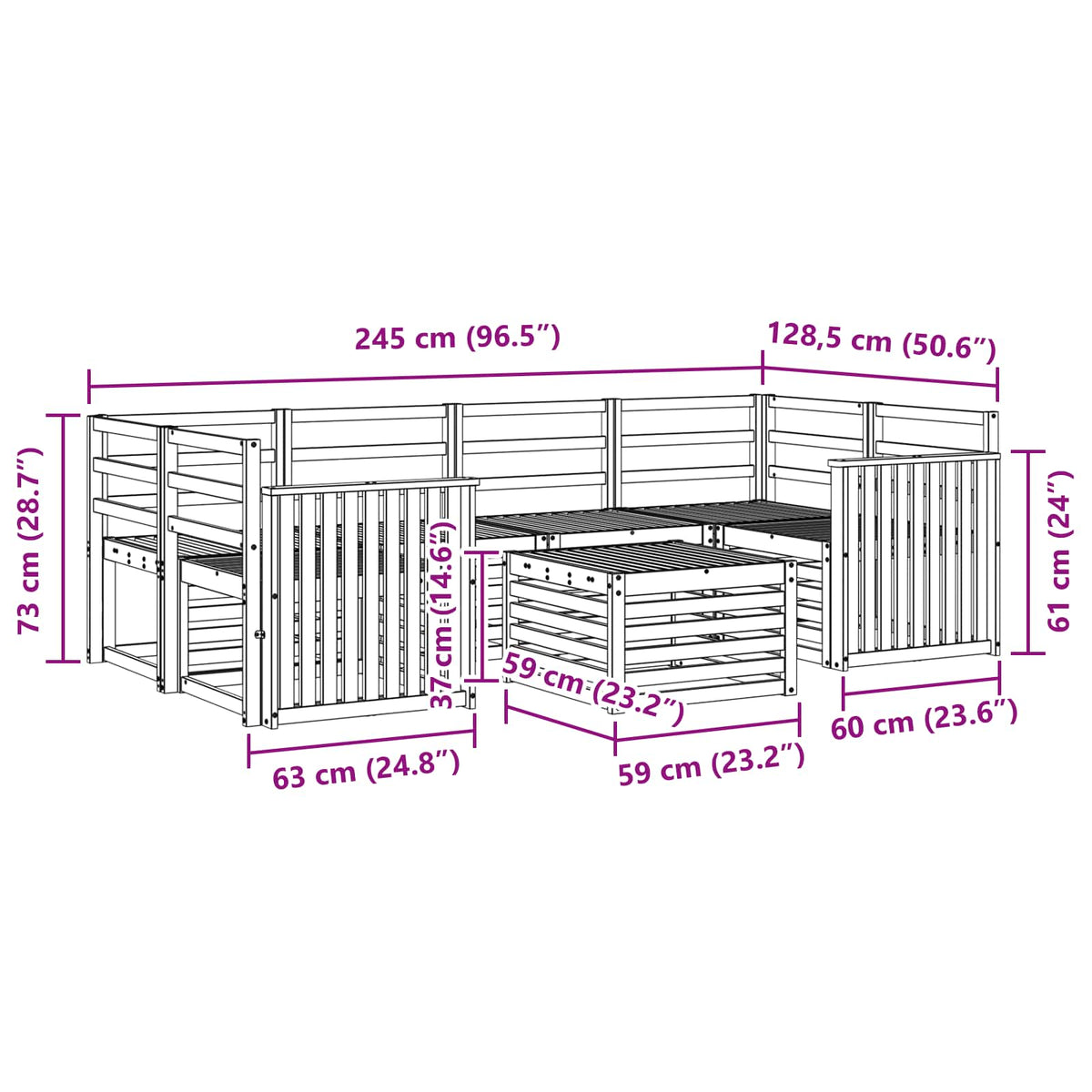 Outdoor-Sofagarnitur 7 stk. Natur Massivholz Akazie