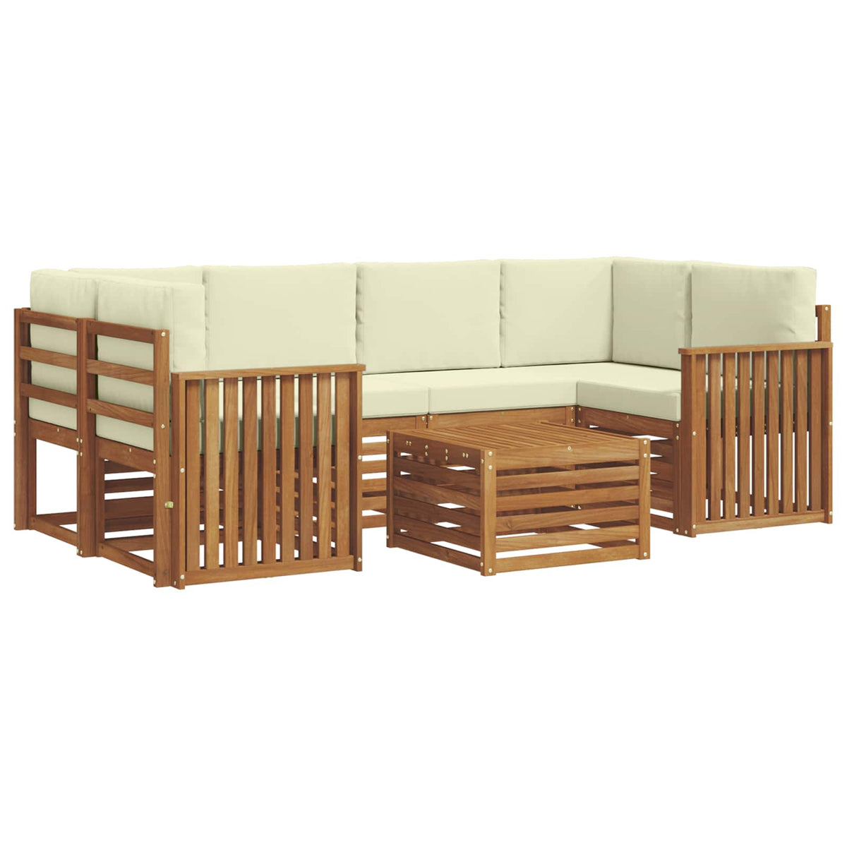 Outdoor-Sofagarnitur 7 stk. Natur und Creme Massivholz Akazie