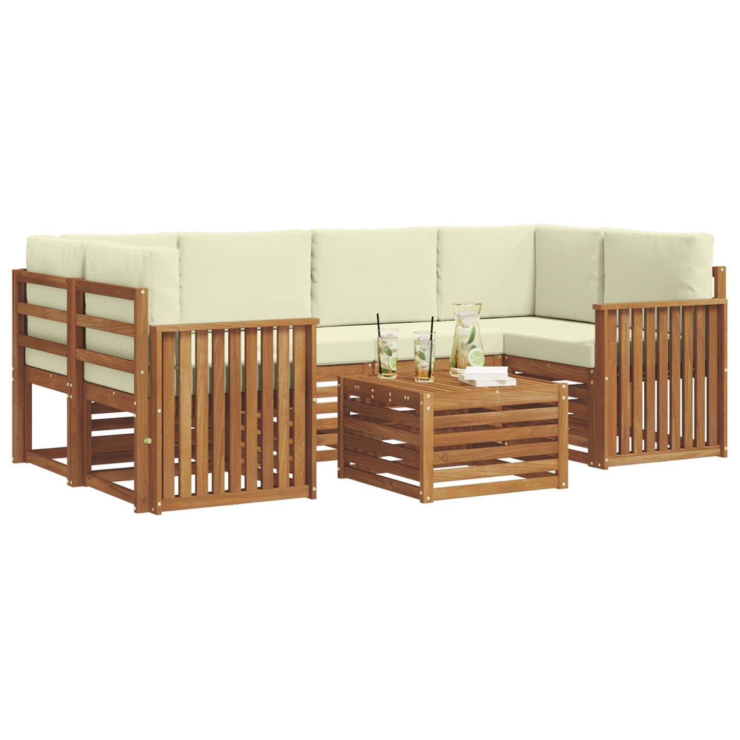 Outdoor-Sofagarnitur 7 pcs Natur und Creme Massivholz Akazie