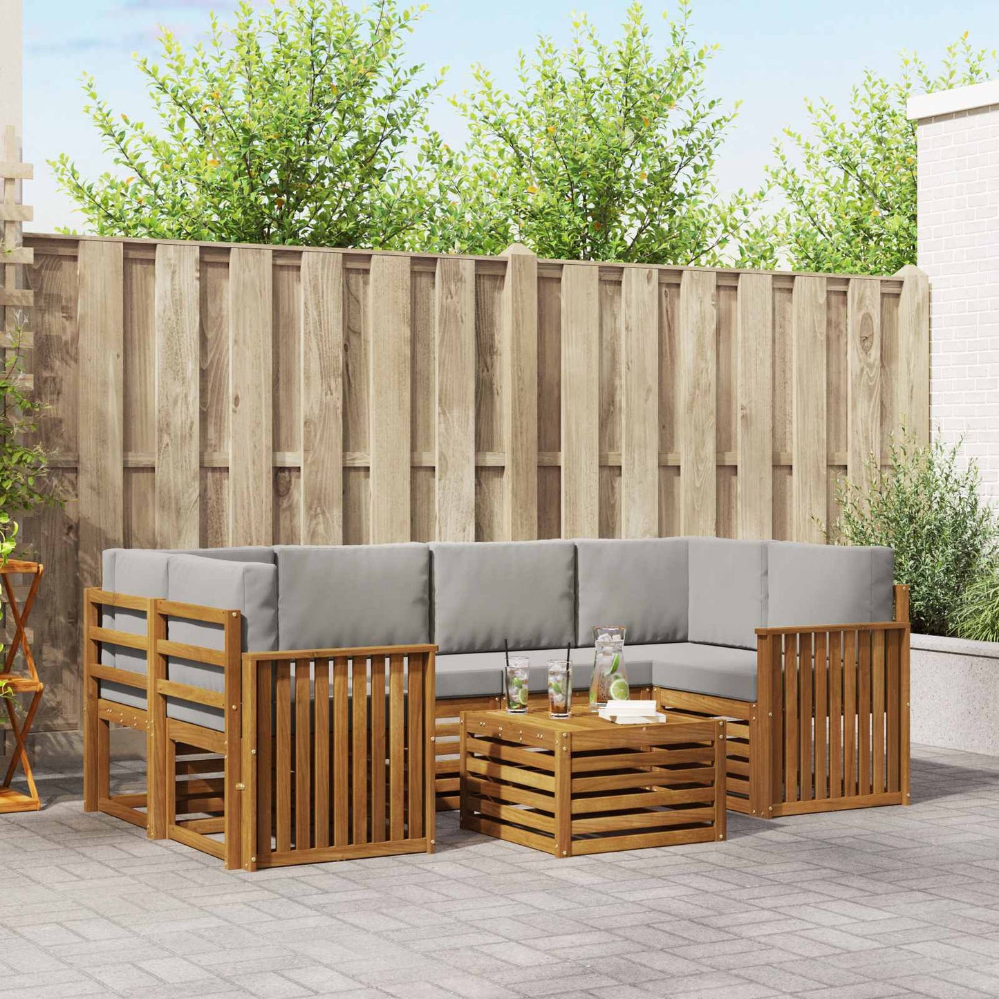 Outdoor-Sofagarnitur mit Kissen 7 pcs Natürlich und Hellgrau