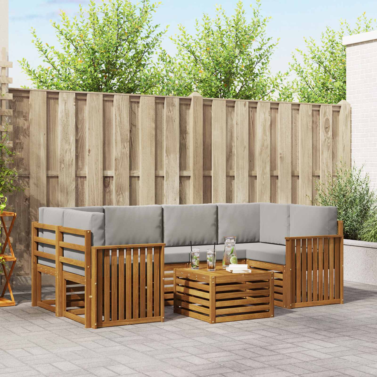 Outdoor-Sofagarnitur mit Kissen 7 pcs Natürlich und Hellgrau
