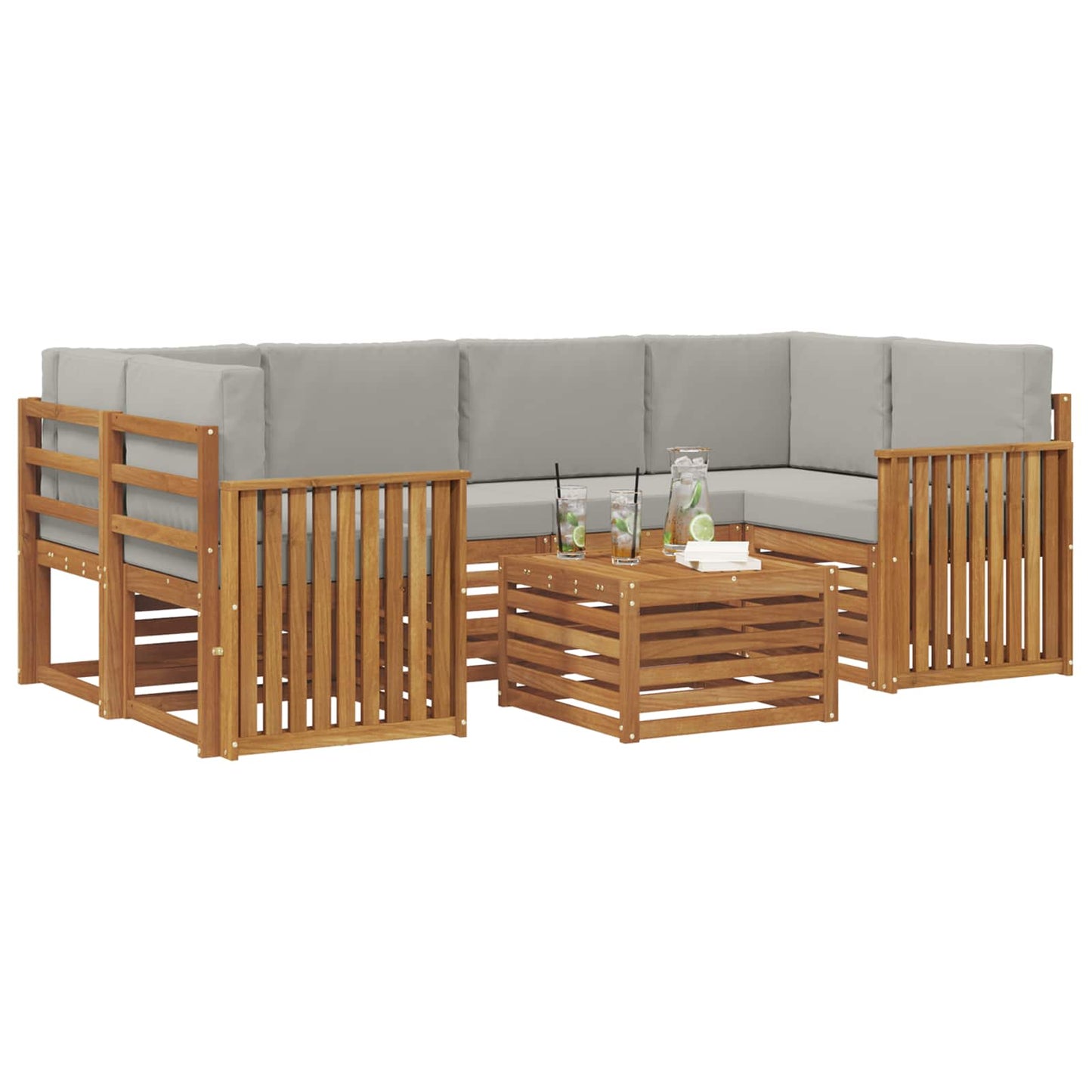 Outdoor-Sofagarnitur mit Kissen 7 pcs Natürlich und Hellgrau