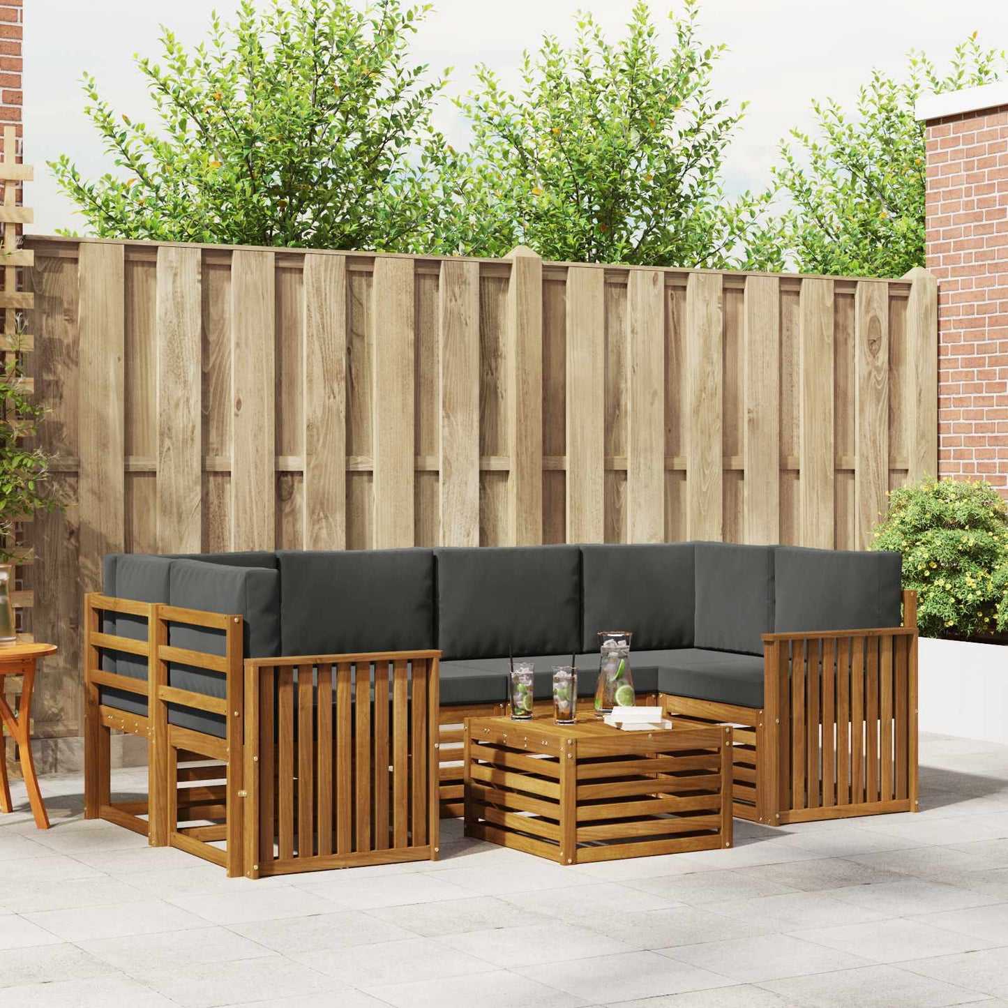 Outdoor-Sofagarnitur 7 stk. Natur und Anthrazit