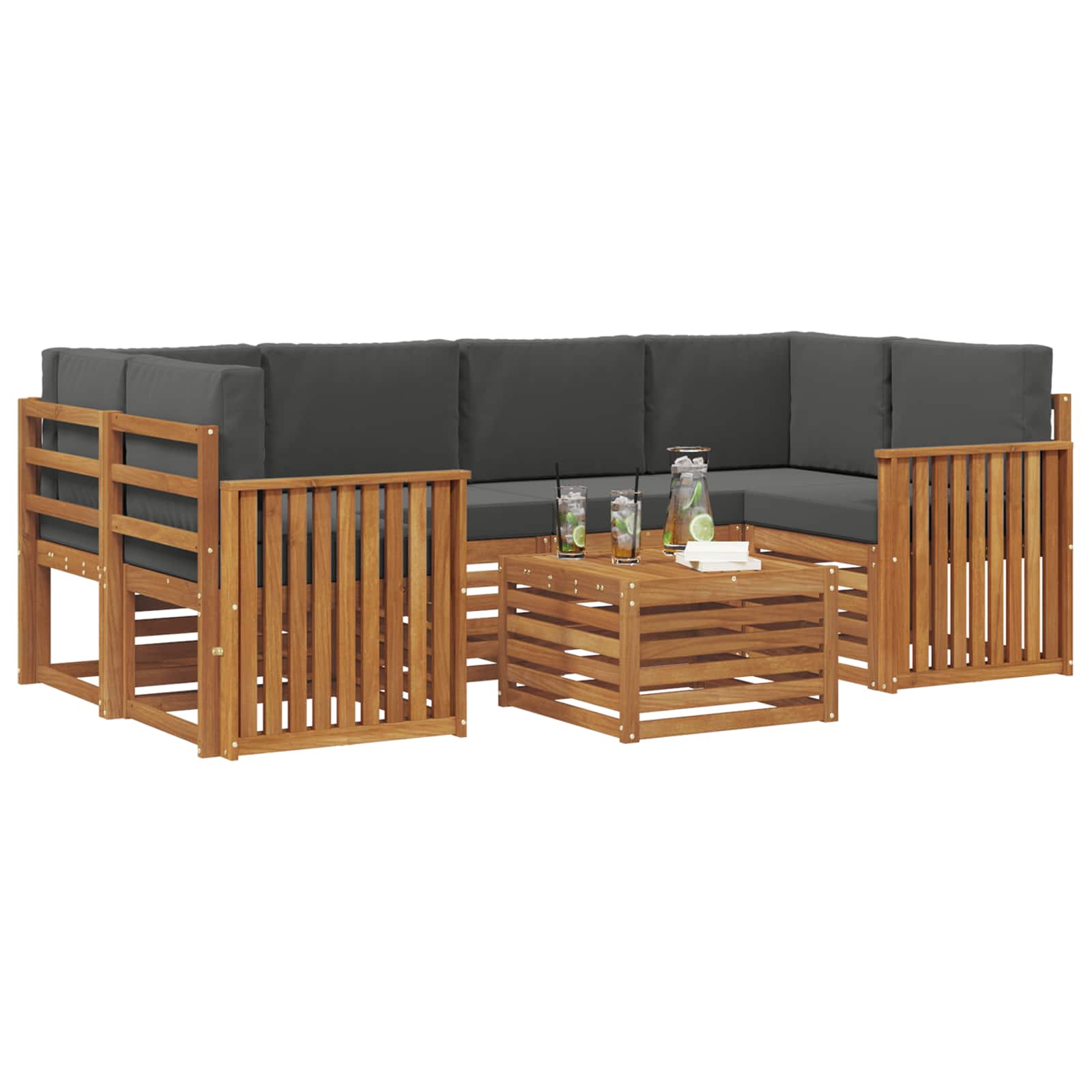 Outdoor-Sofagarnitur 7 stk. Natur und Anthrazit