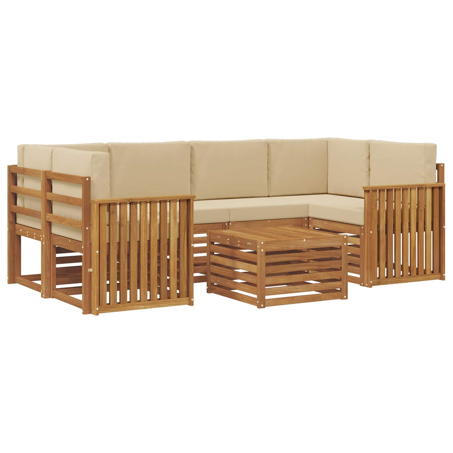 Outdoor-Sofagarnitur 7 stk. Natur und Beige Massivholz Akazie