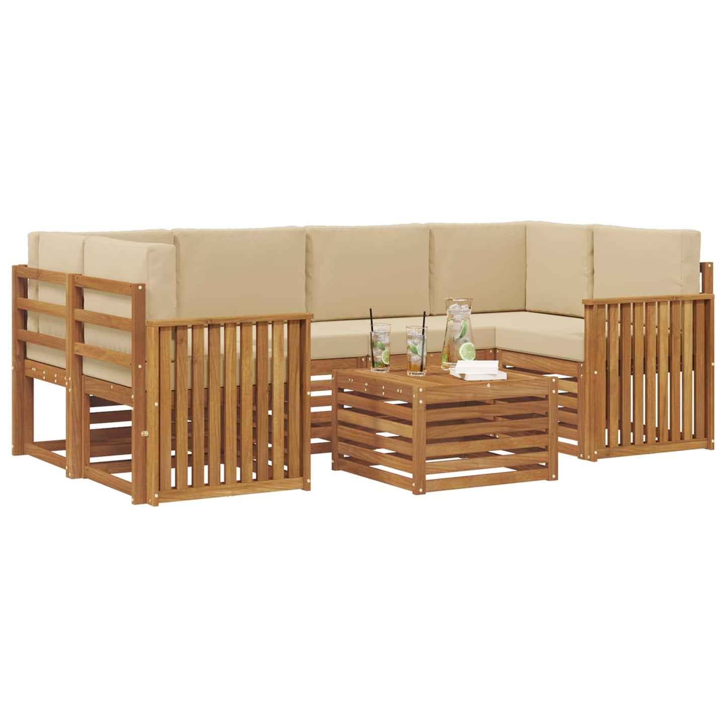 Outdoor-Sofagarnitur 7 stk. Natur und Beige Massivholz Akazie