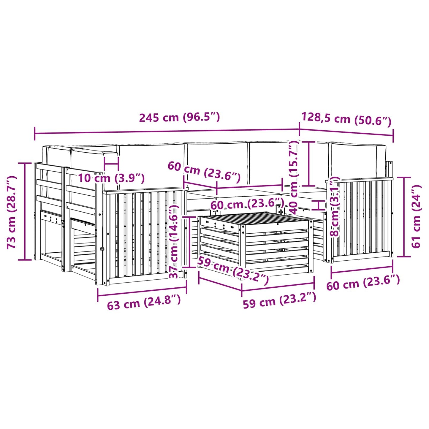 Outdoor-Sofagarnitur 7 stk. Natur und Beige Massivholz Akazie