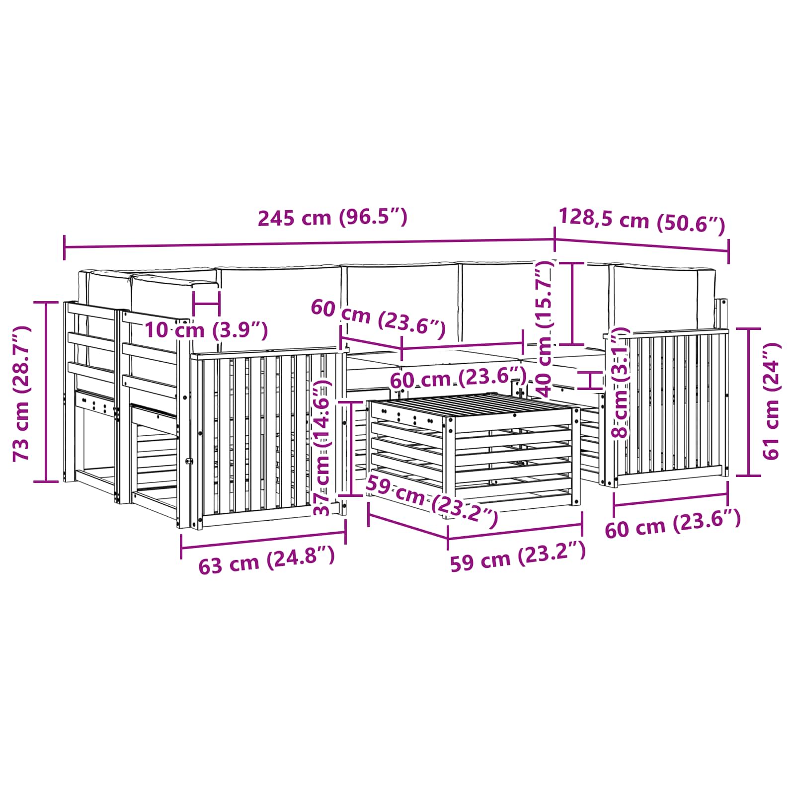 Outdoor-Sofagarnitur 7 stk. Natur und Beige Massivholz Akazie