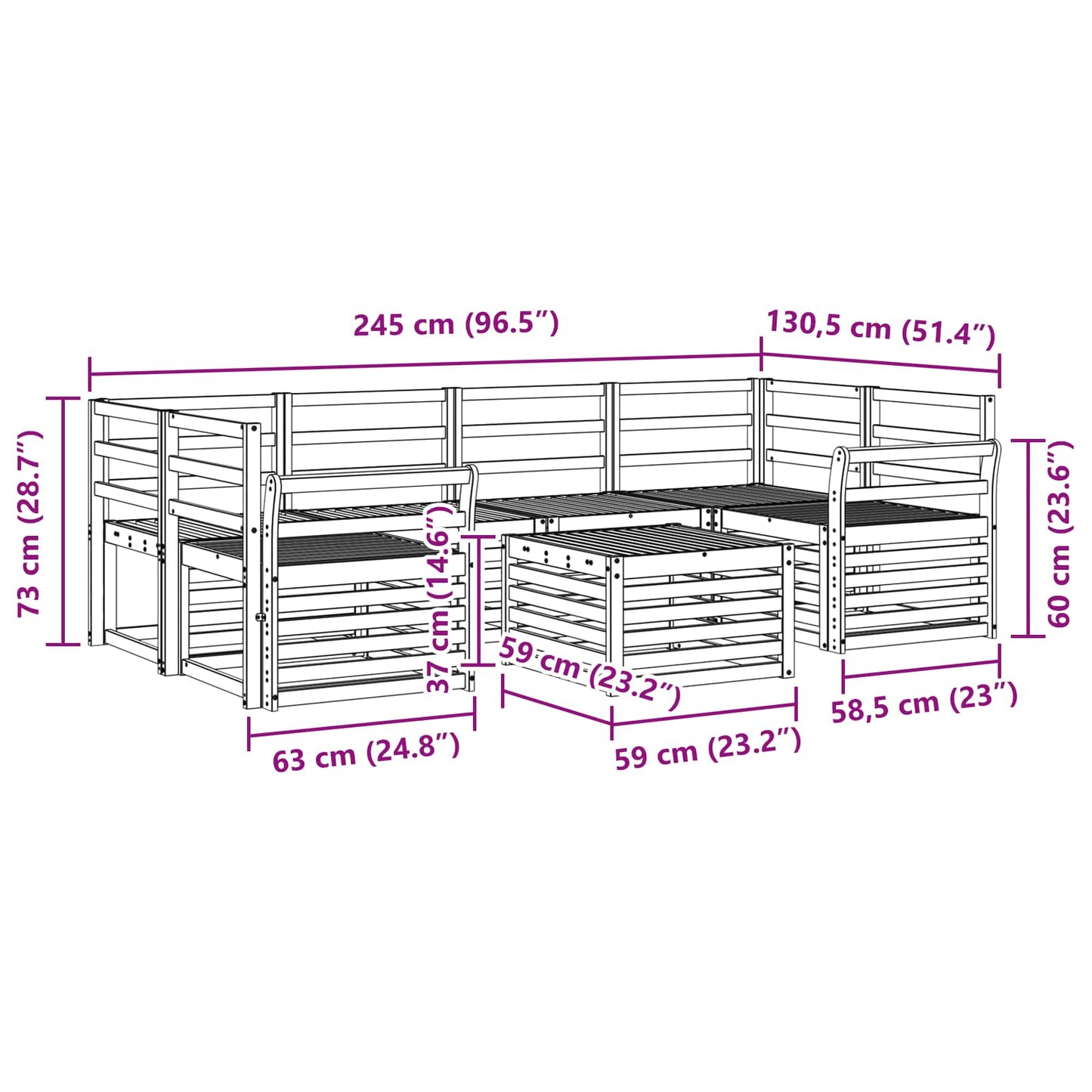 Outdoor-Sofagarnitur 7 pcs Natur Massivholz Akazie