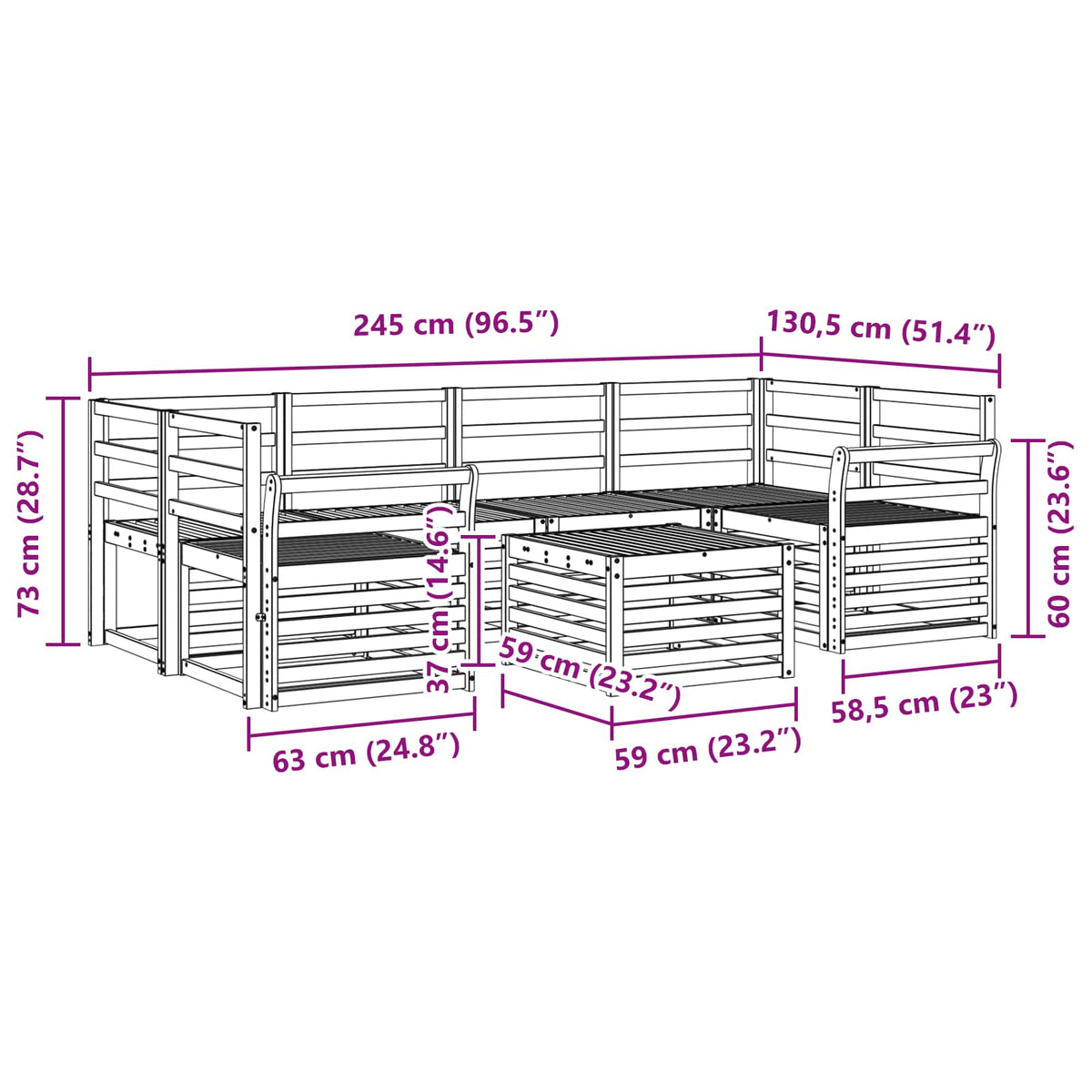 Outdoor-Sofagarnitur 7 stk. Natur Massivholz Akazie