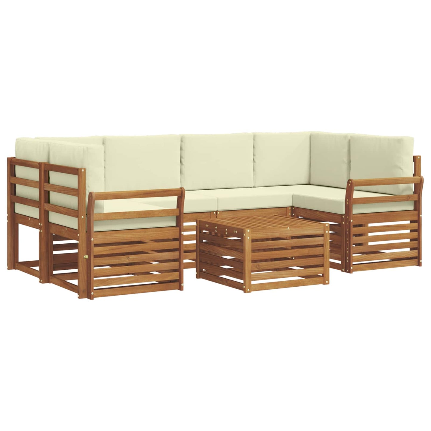 Outdoor-Sofagarnitur 7 stk. Natur und Creme Massivholz Akazie