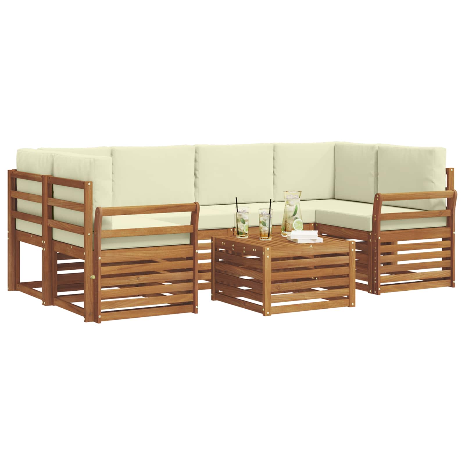 Outdoor-Sofagarnitur 7 stk. Natur und Creme Massivholz Akazie