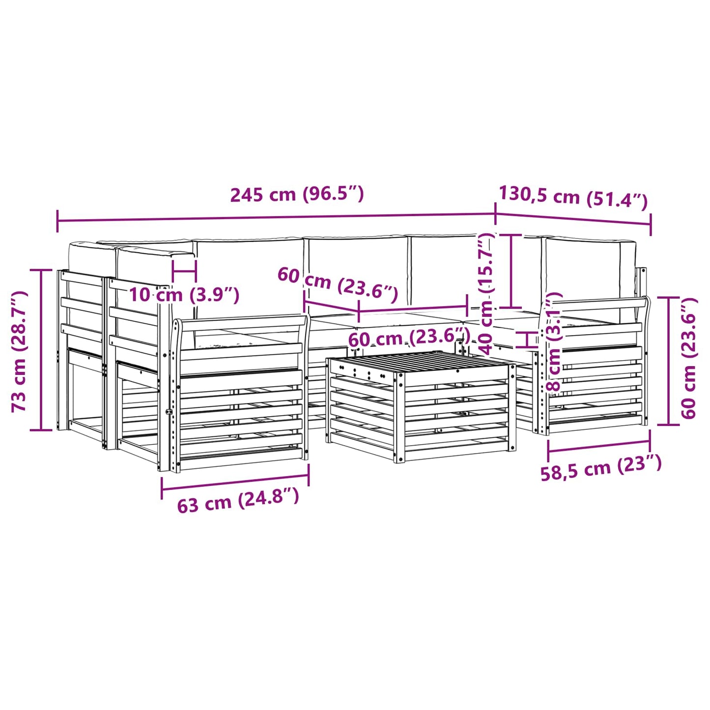 Outdoor-Sofagarnitur 7 stk. Natur und Creme Massivholz Akazie