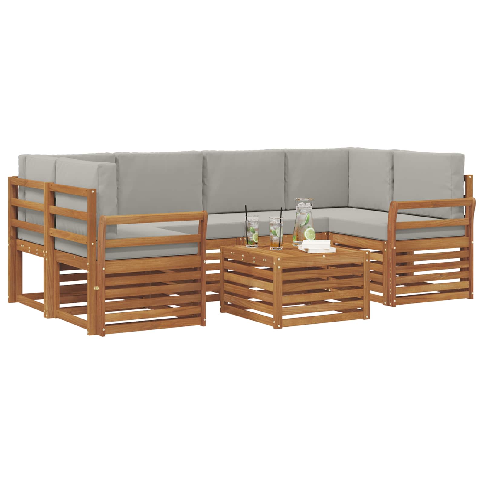 Outdoor-Sofagarnitur mit Kissen 7 pcs Natürlich und Hellgrau