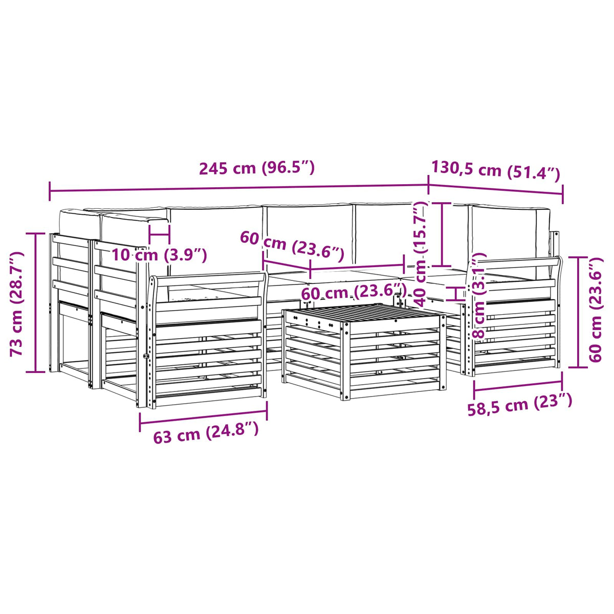 Outdoor-Sofagarnitur 7 stk. Natur und Hellgrau