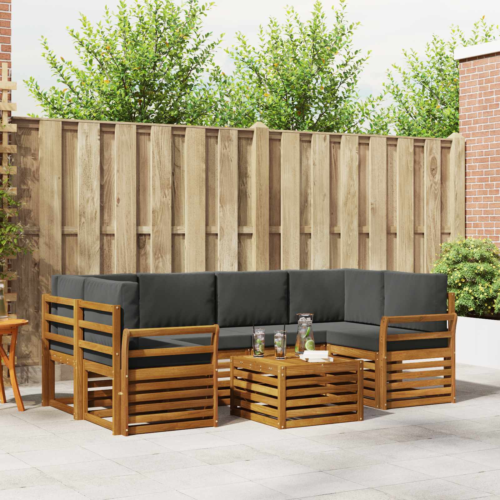 Outdoor-Sofagarnitur 7 stk. Natur und Anthrazit