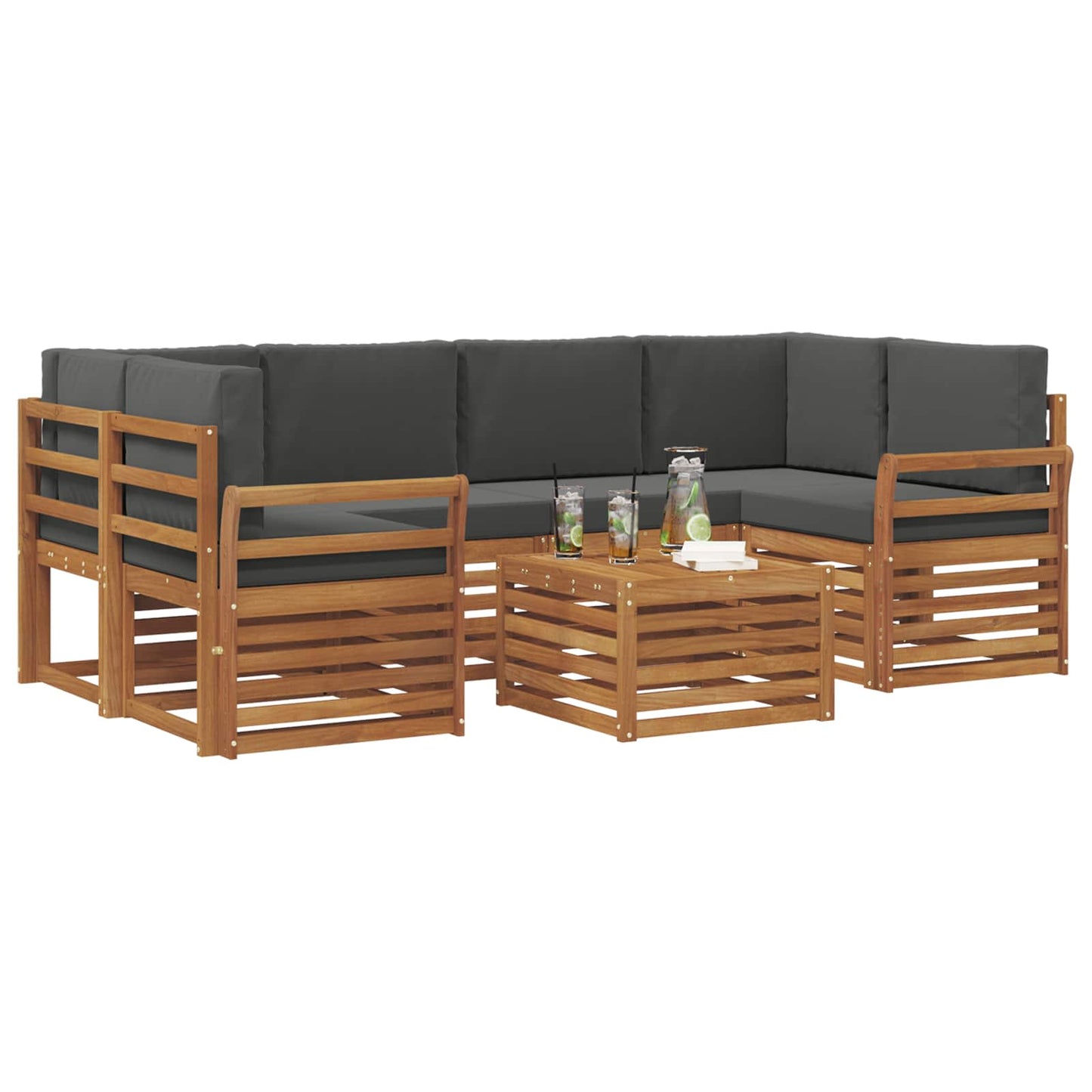 Outdoor-Sofagarnitur 7 stk. Natur und Anthrazit