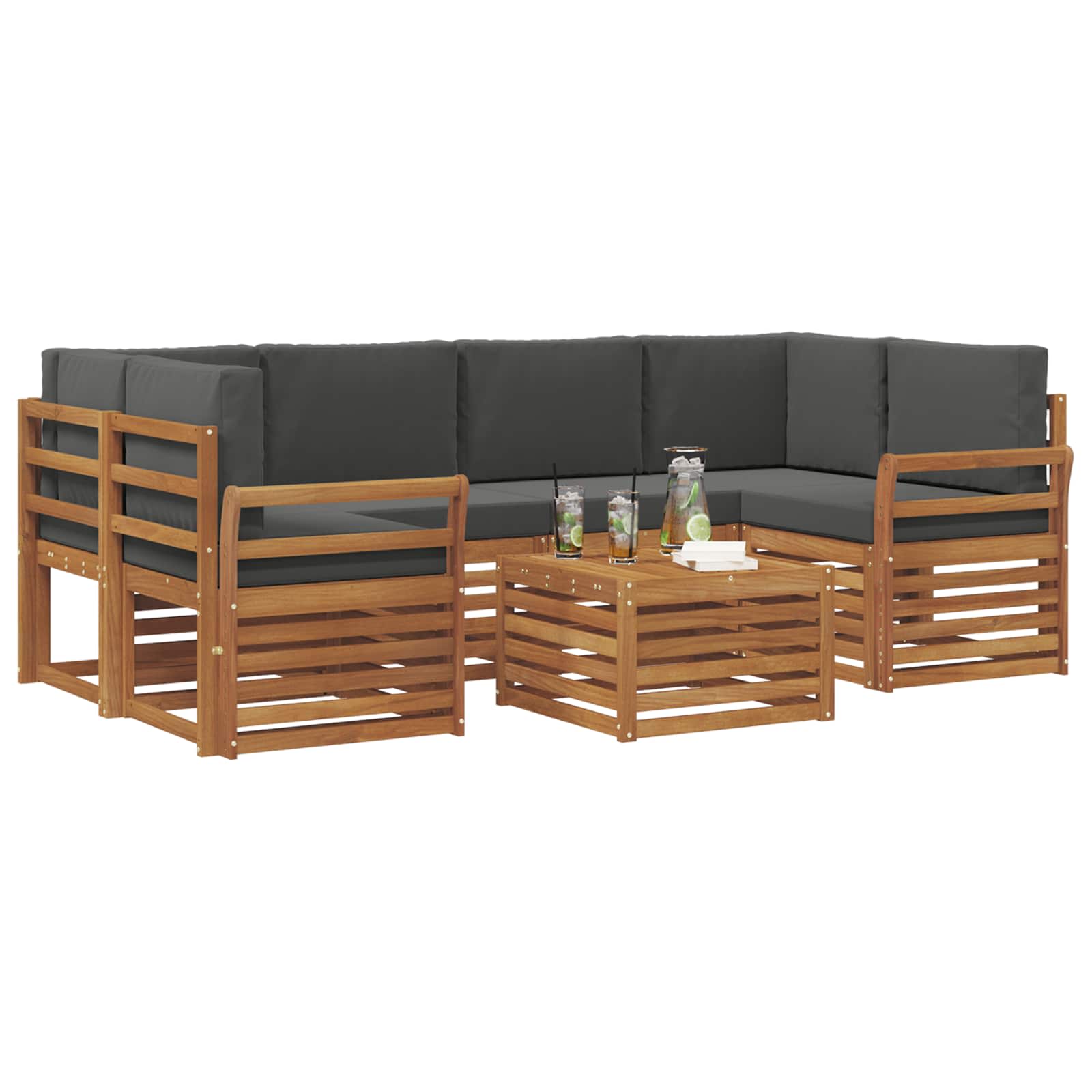 Outdoor-Sofagarnitur 7 stk. Natur und Anthrazit