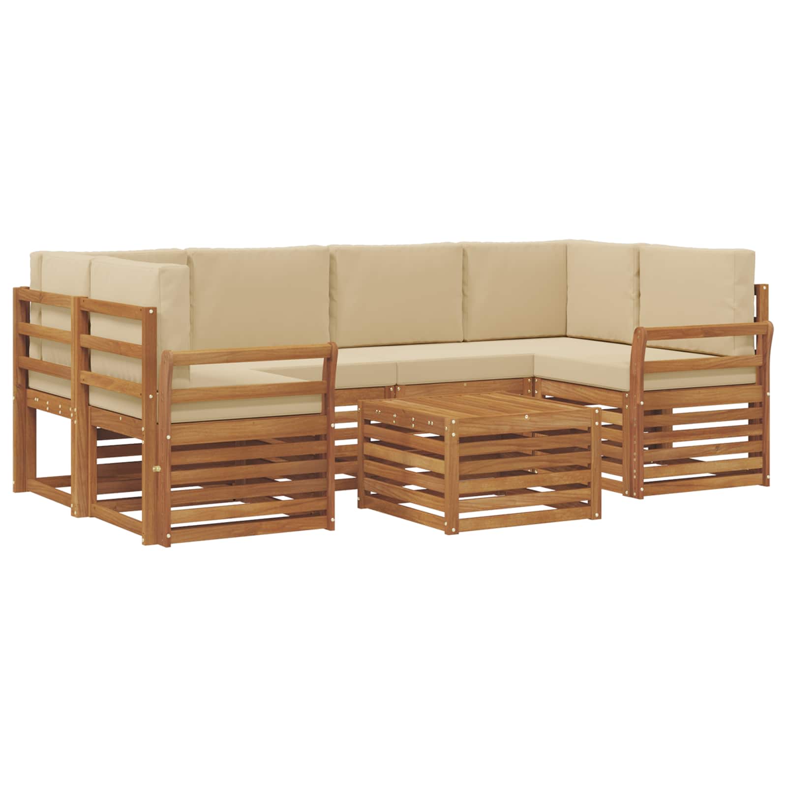 Outdoor-Sofagarnitur 7 stk. Natur und Beige Massivholz Akazie