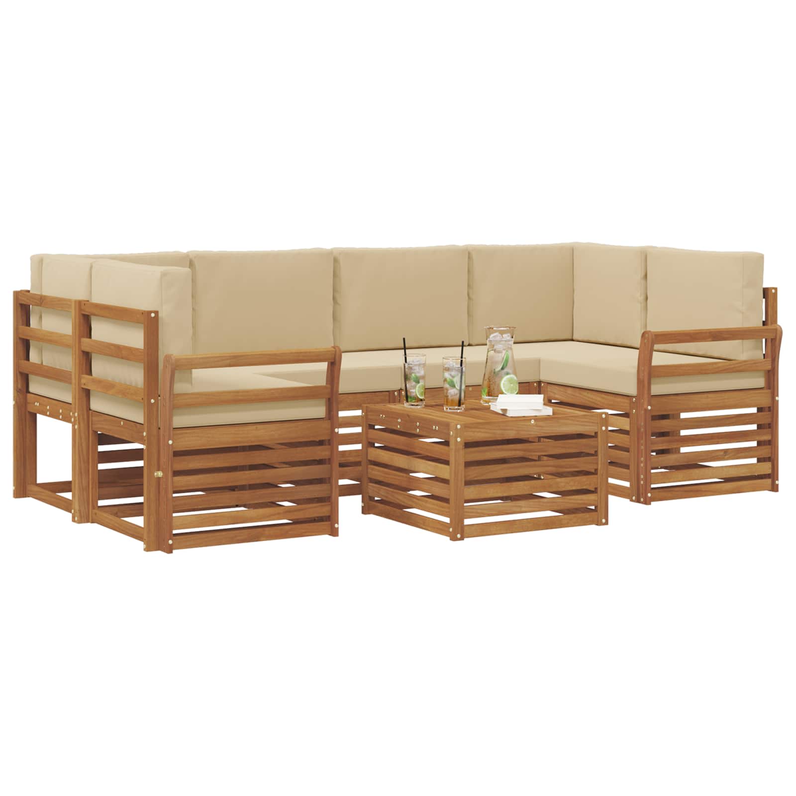 Outdoor-Sofagarnitur 7 stk. Natur und Beige Massivholz Akazie