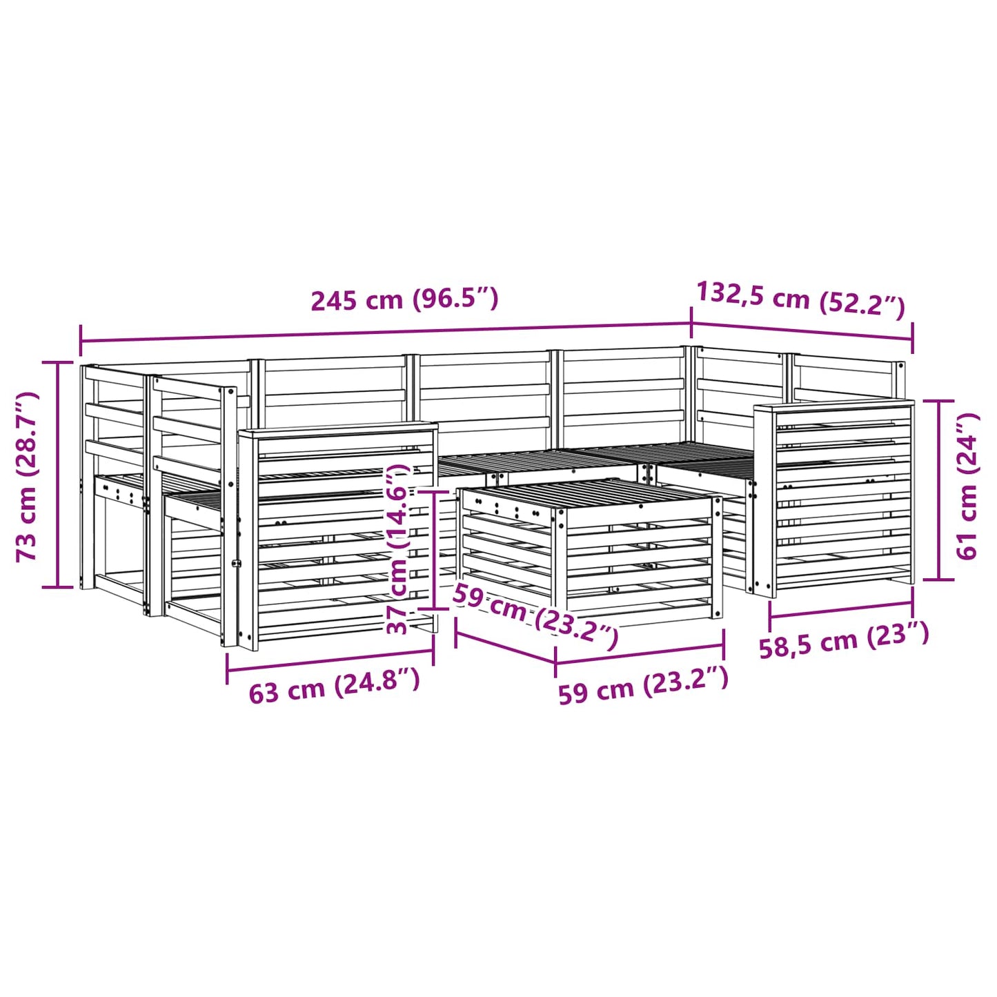 Outdoor-Sofagarnitur 7 pcs Natur Massivholz Akazie