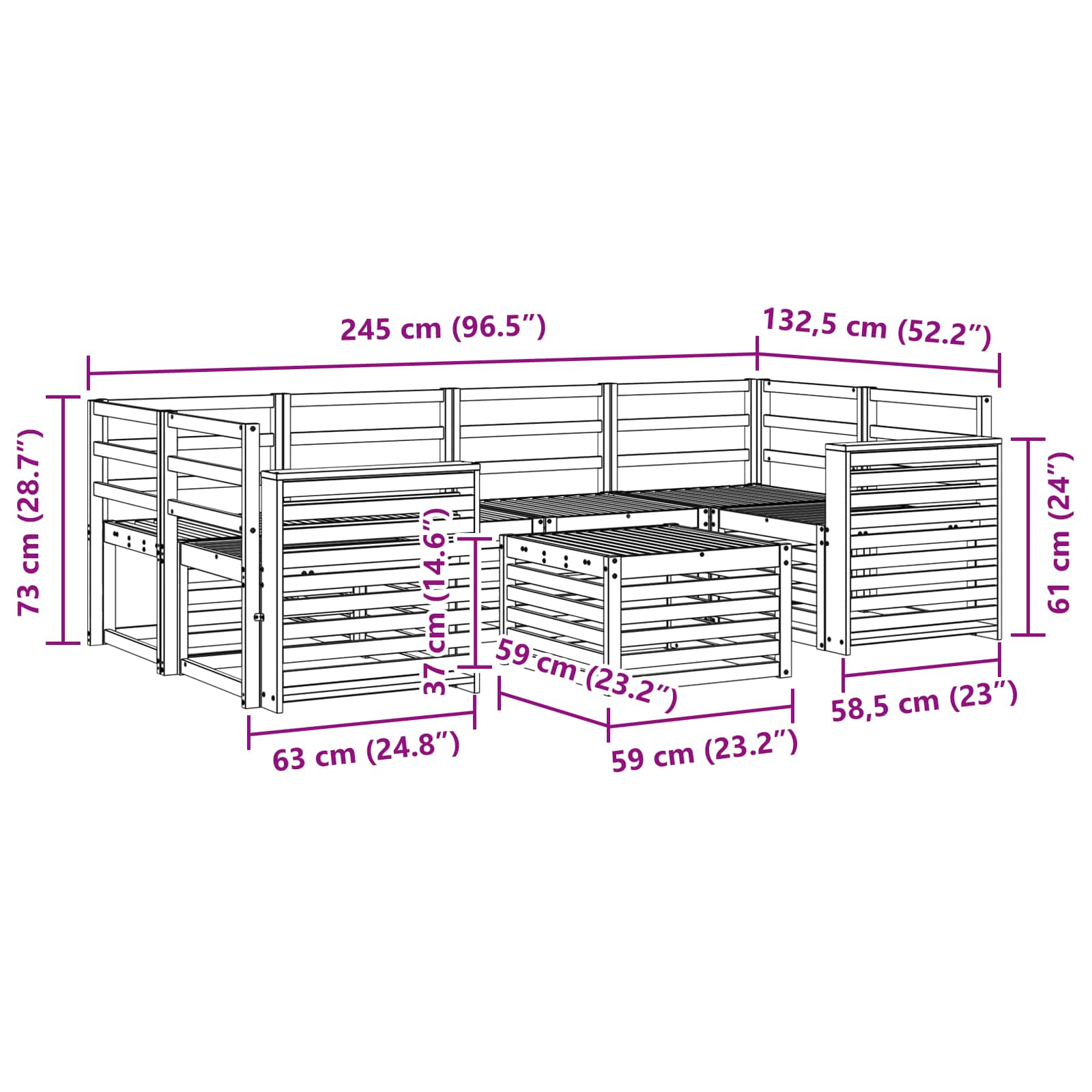 Outdoor-Sofagarnitur 7 pcs Natur Massivholz Akazie