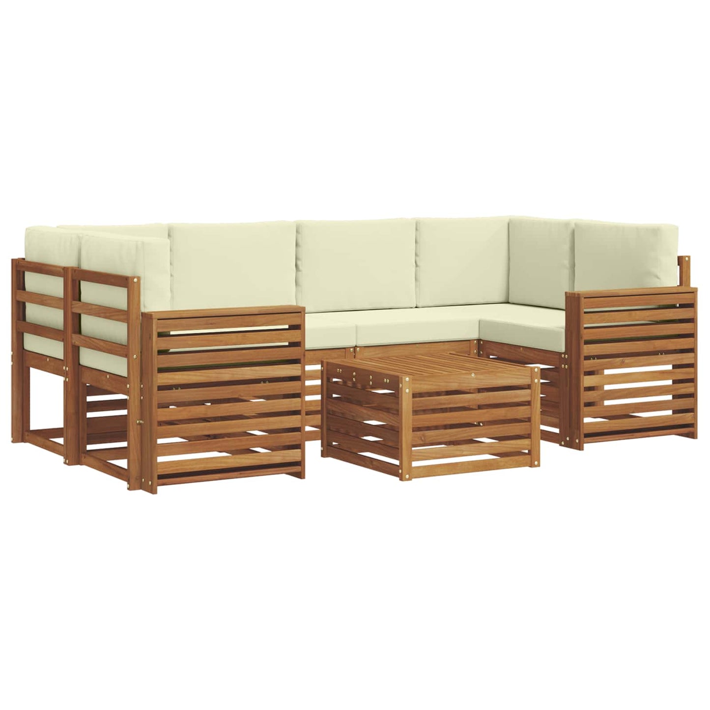 Outdoor-Sofagarnitur 7 pcs Natur und Creme Massivholz Akazie