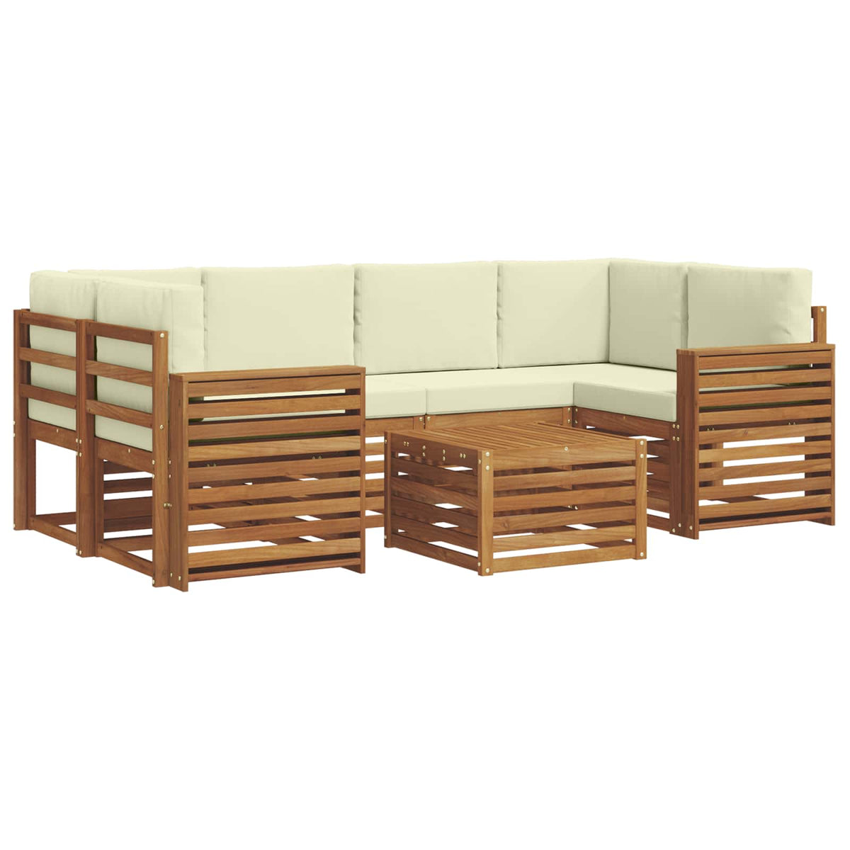 Outdoor-Sofagarnitur 7 stk. Natur und Creme Massivholz Akazie