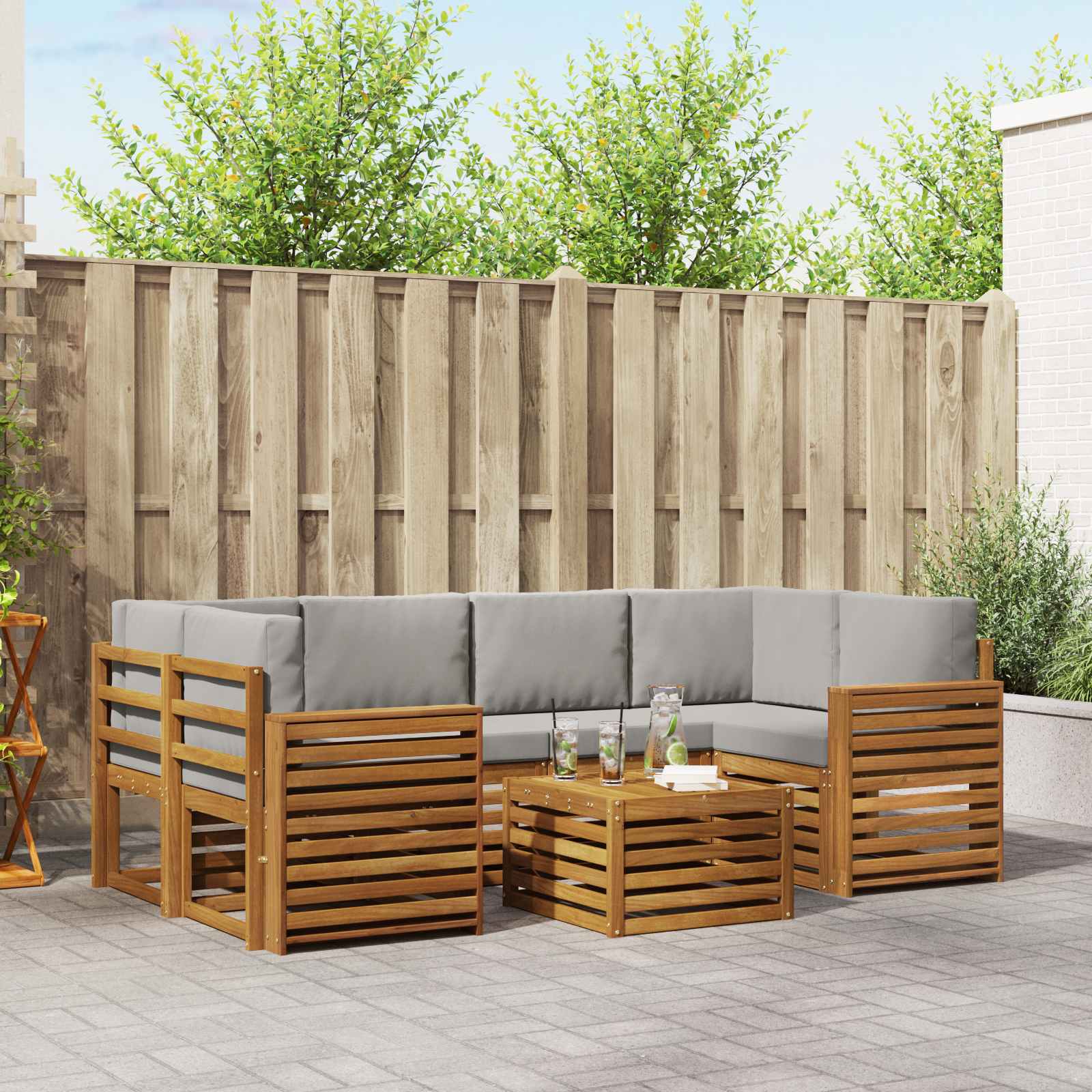 Outdoor-Sofagarnitur mit Kissen 7 pcs Natürlich und Hellgrau