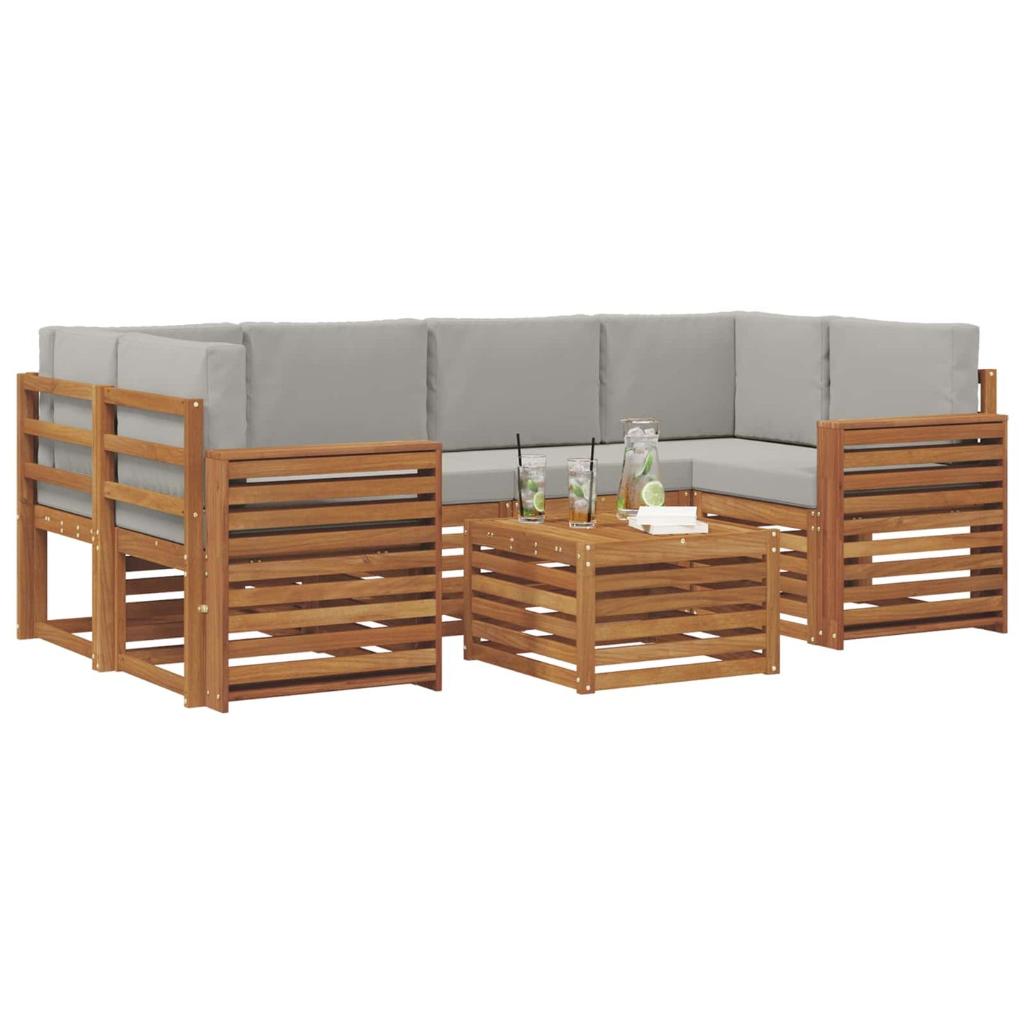 Outdoor-Sofagarnitur mit Kissen 7 pcs Natürlich und Hellgrau