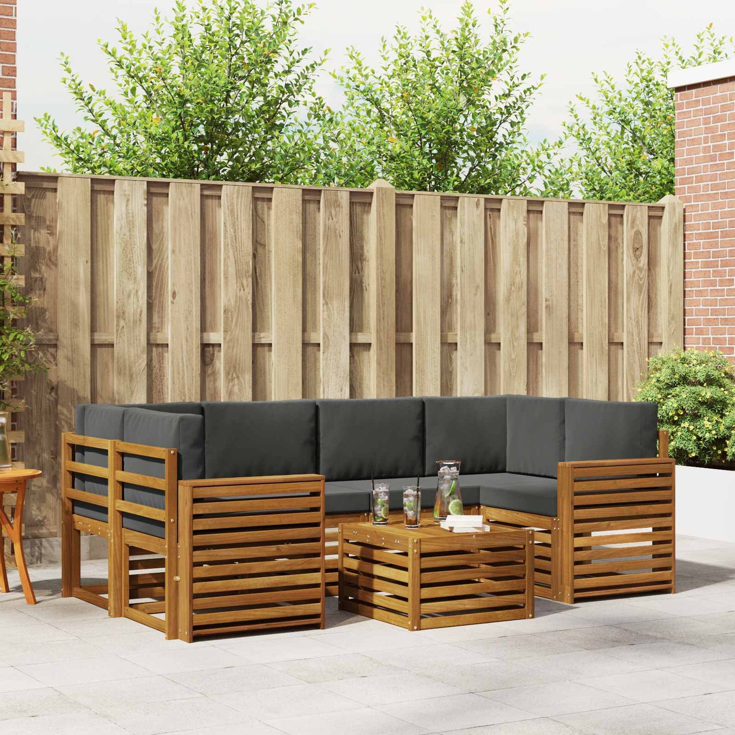 Outdoor-Sofagarnitur 7 stk. Natur und Anthrazit