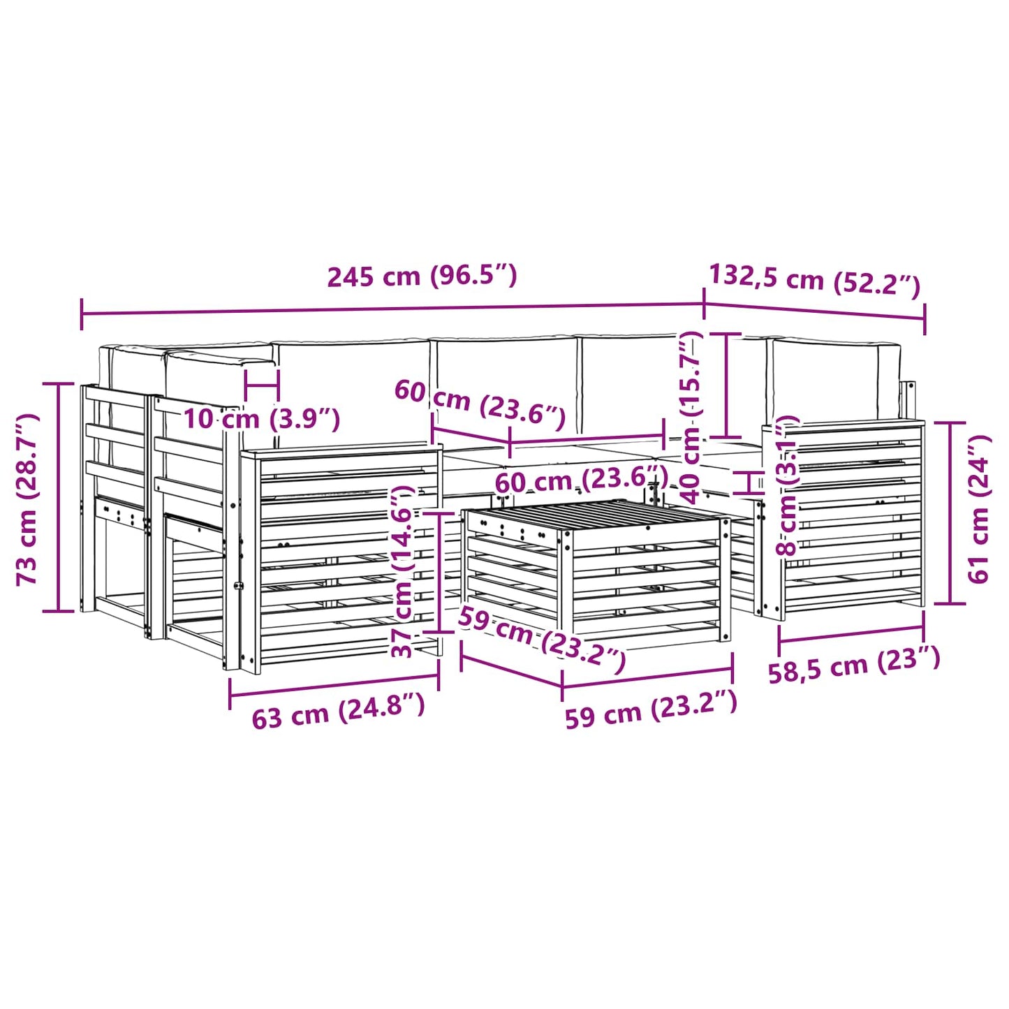 Outdoor-Sofagarnitur 7 stk. Natur und Anthrazit