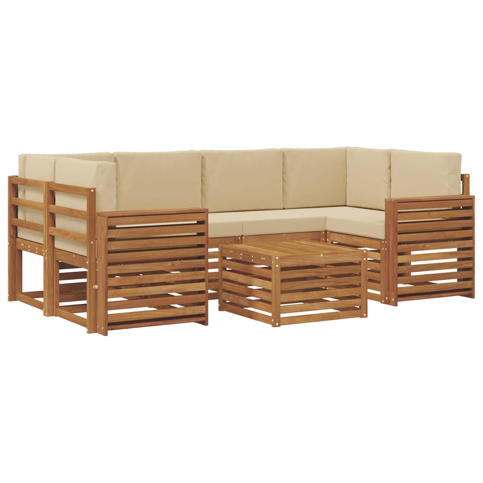 Outdoor-Sofagarnitur 7 stk. Natur und Beige Massivholz Akazie