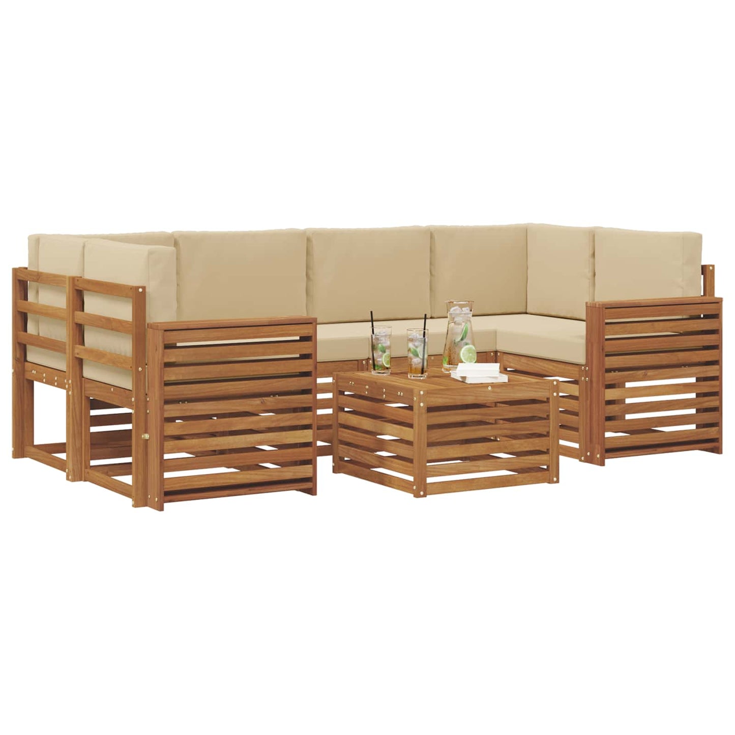Outdoor-Sofagarnitur 7 stk. Natur und Beige Massivholz Akazie