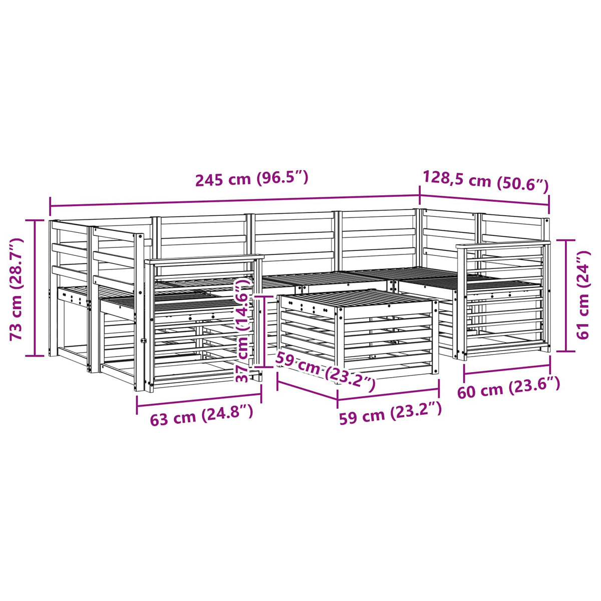 Outdoor-Sofagarnitur 7 stk. Natur Massivholz Akazie