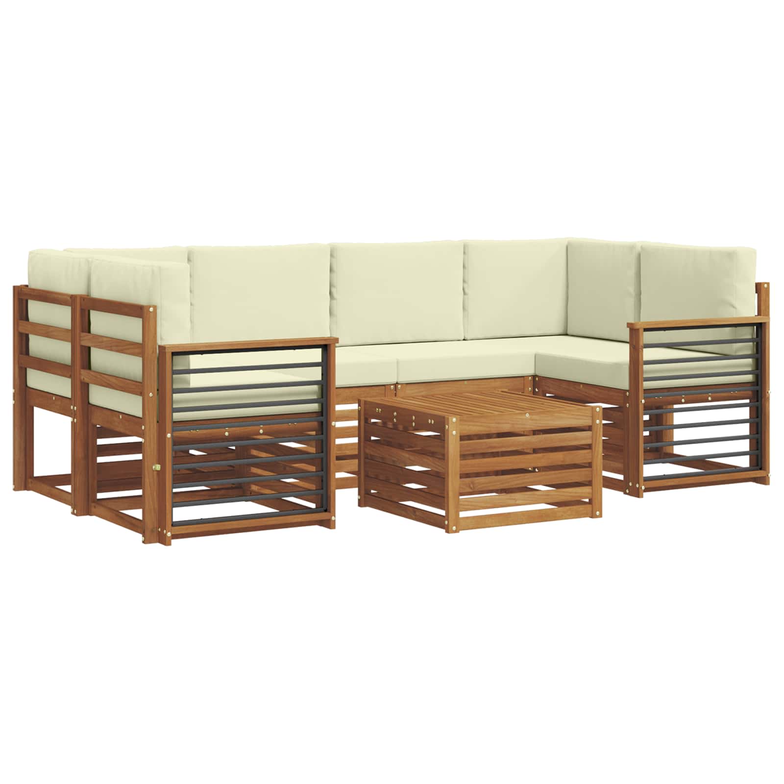 Outdoor-Sofagarnitur 7 stk. Natur und Creme Massivholz Akazie