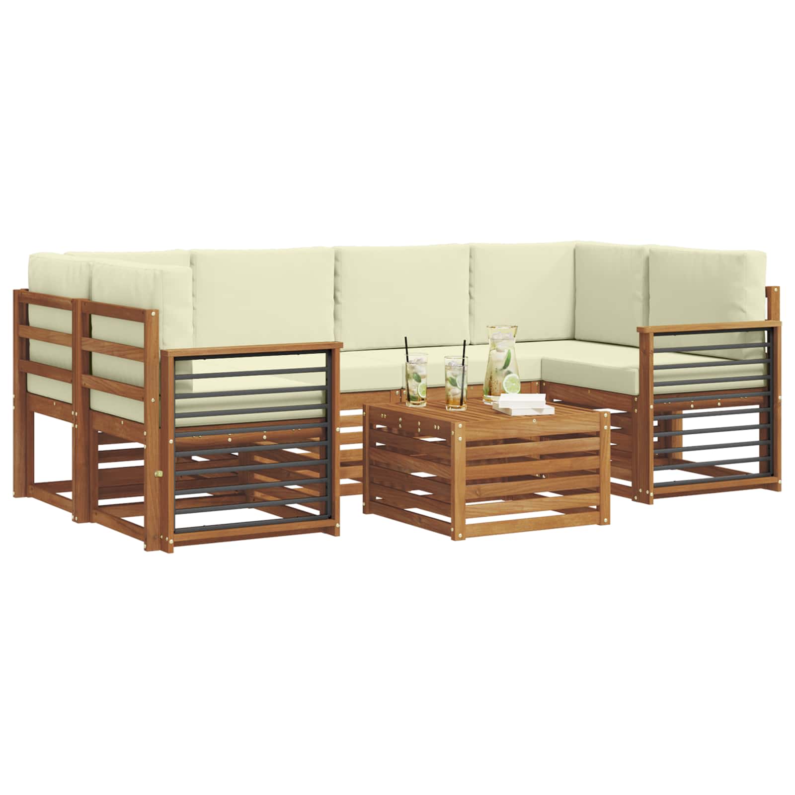 Outdoor-Sofagarnitur 7 stk. Natur und Creme Massivholz Akazie