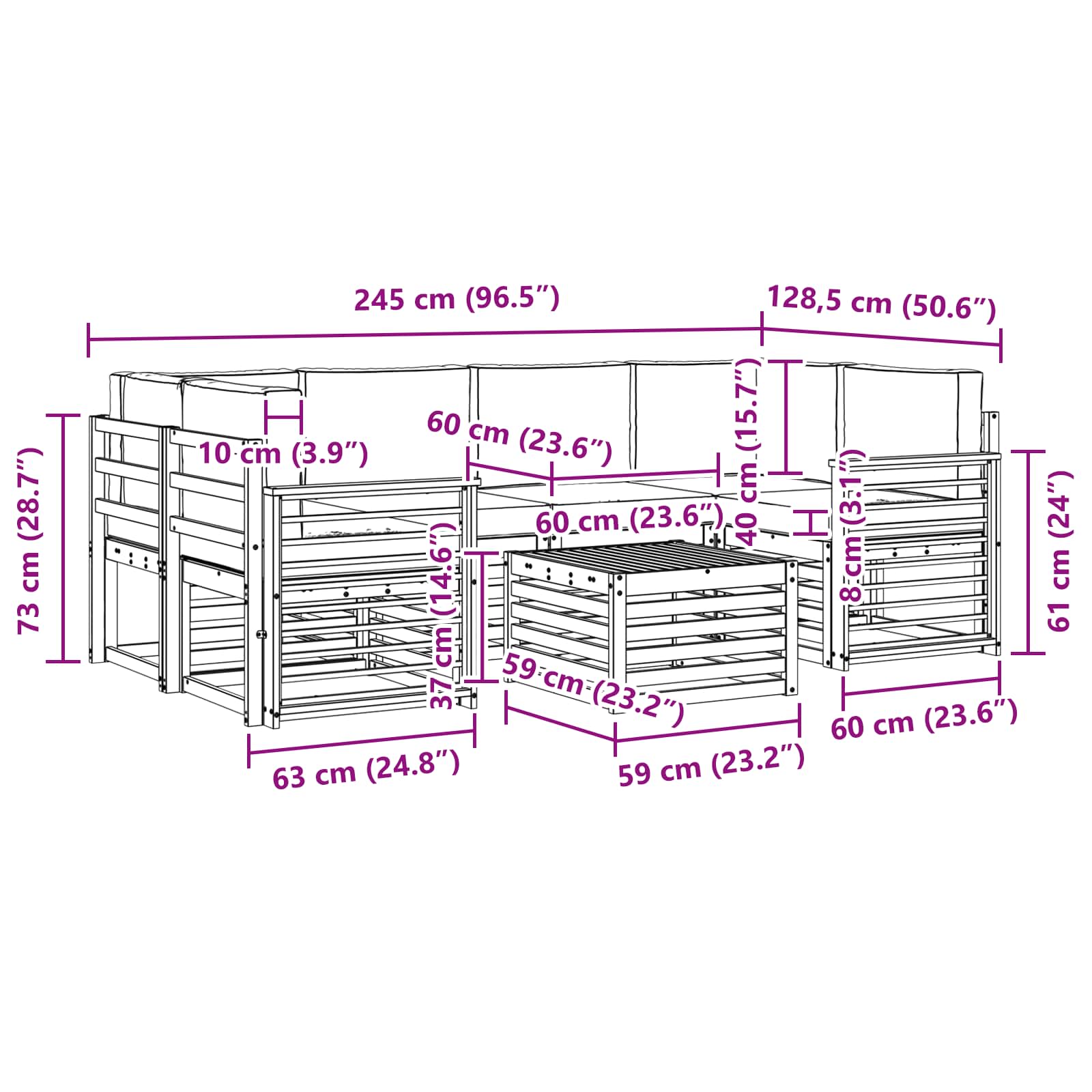 Outdoor-Sofagarnitur 7 stk. Natur und Creme Massivholz Akazie