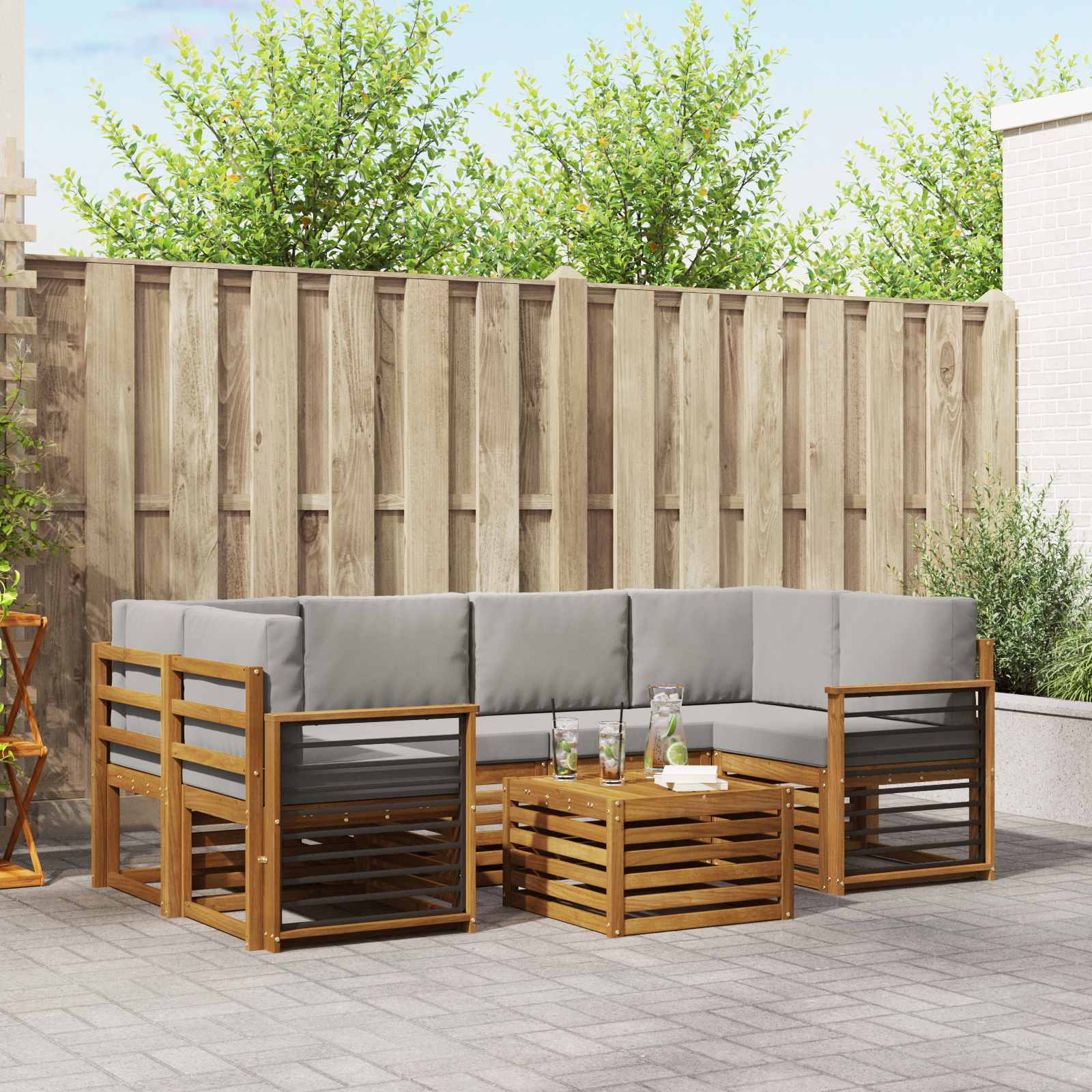Outdoor-Sofagarnitur mit Kissen 7 pcs Natürlich und Hellgrau