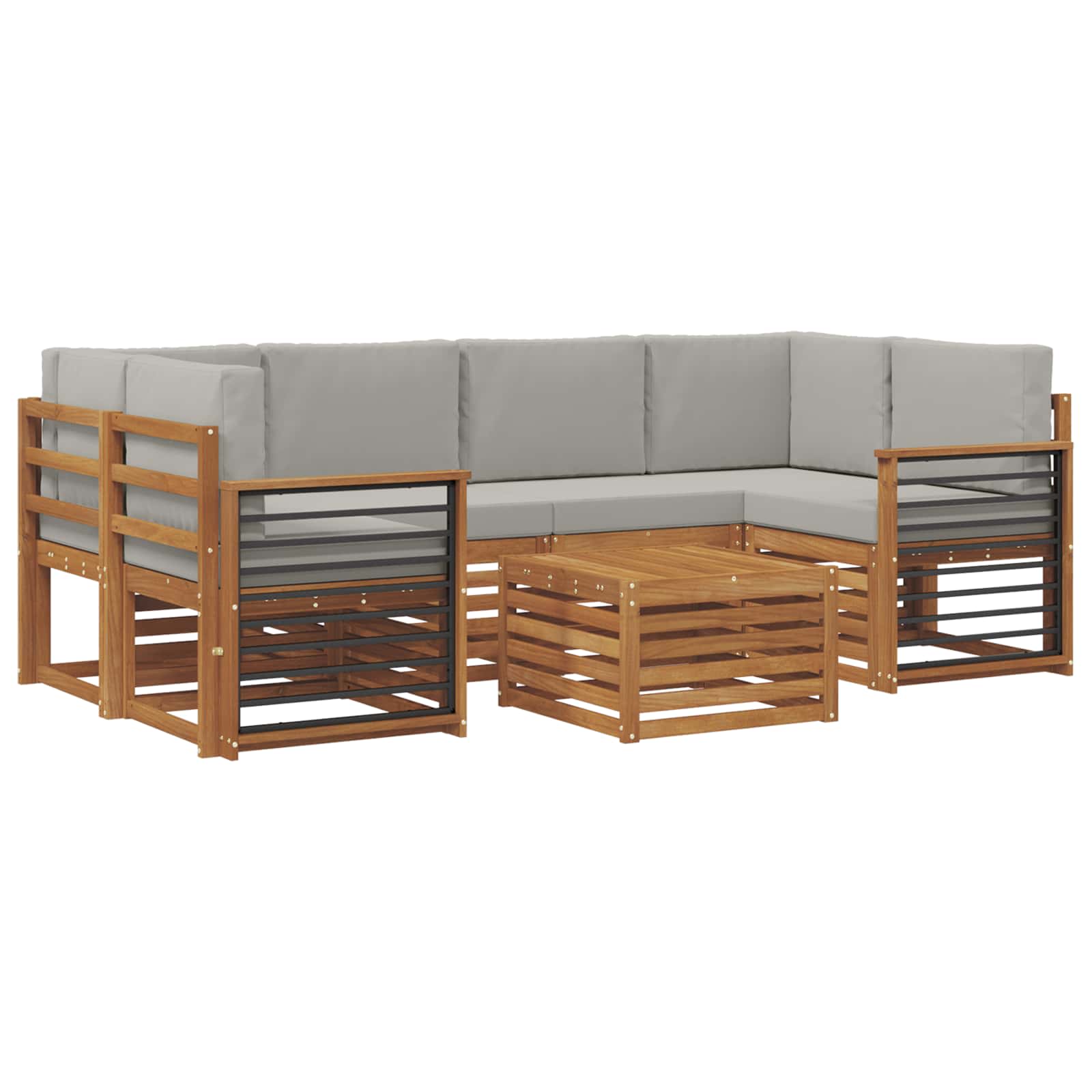 Outdoor-Sofagarnitur mit Kissen 7 pcs Natürlich und Hellgrau