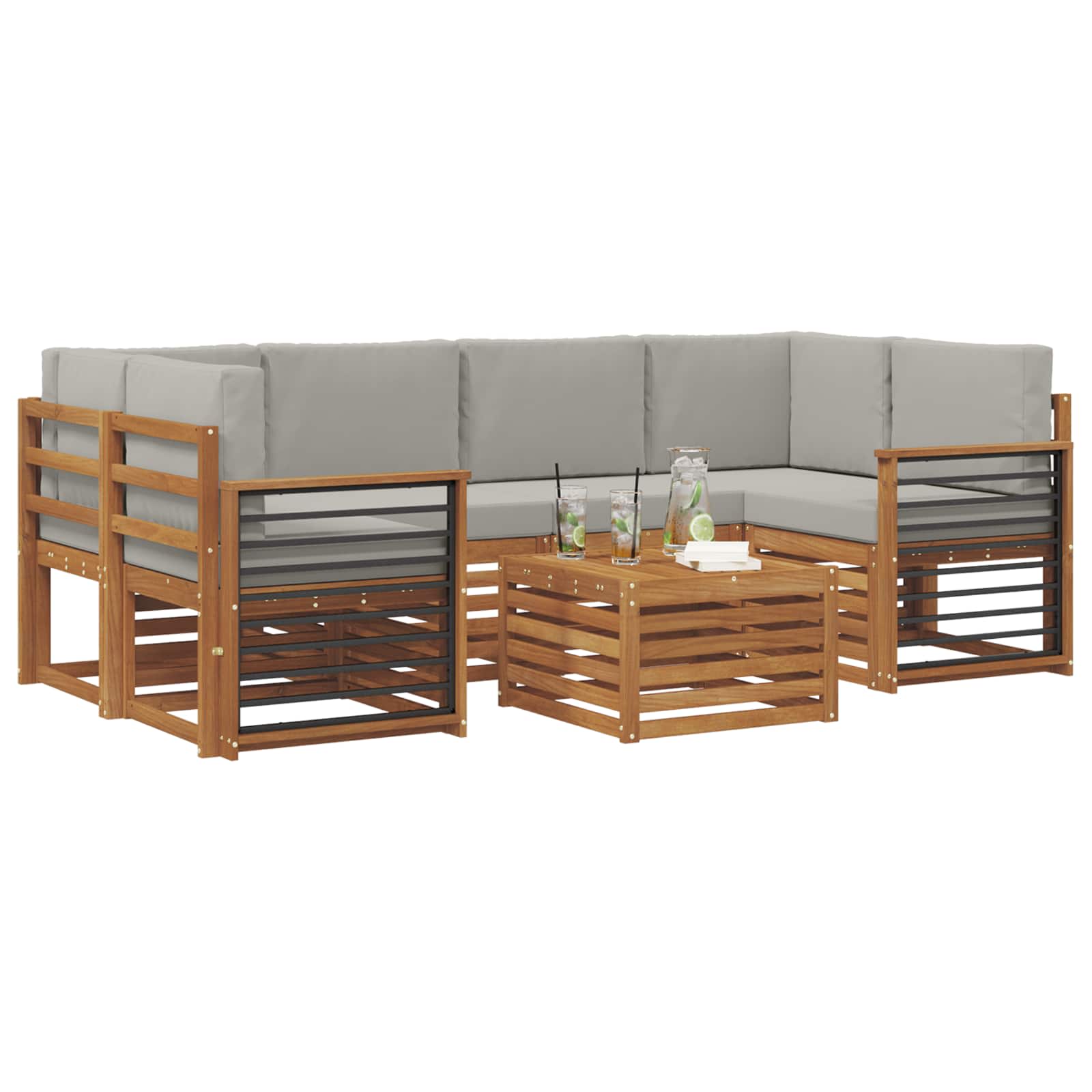Outdoor-Sofagarnitur mit Kissen 7 pcs Natürlich und Hellgrau