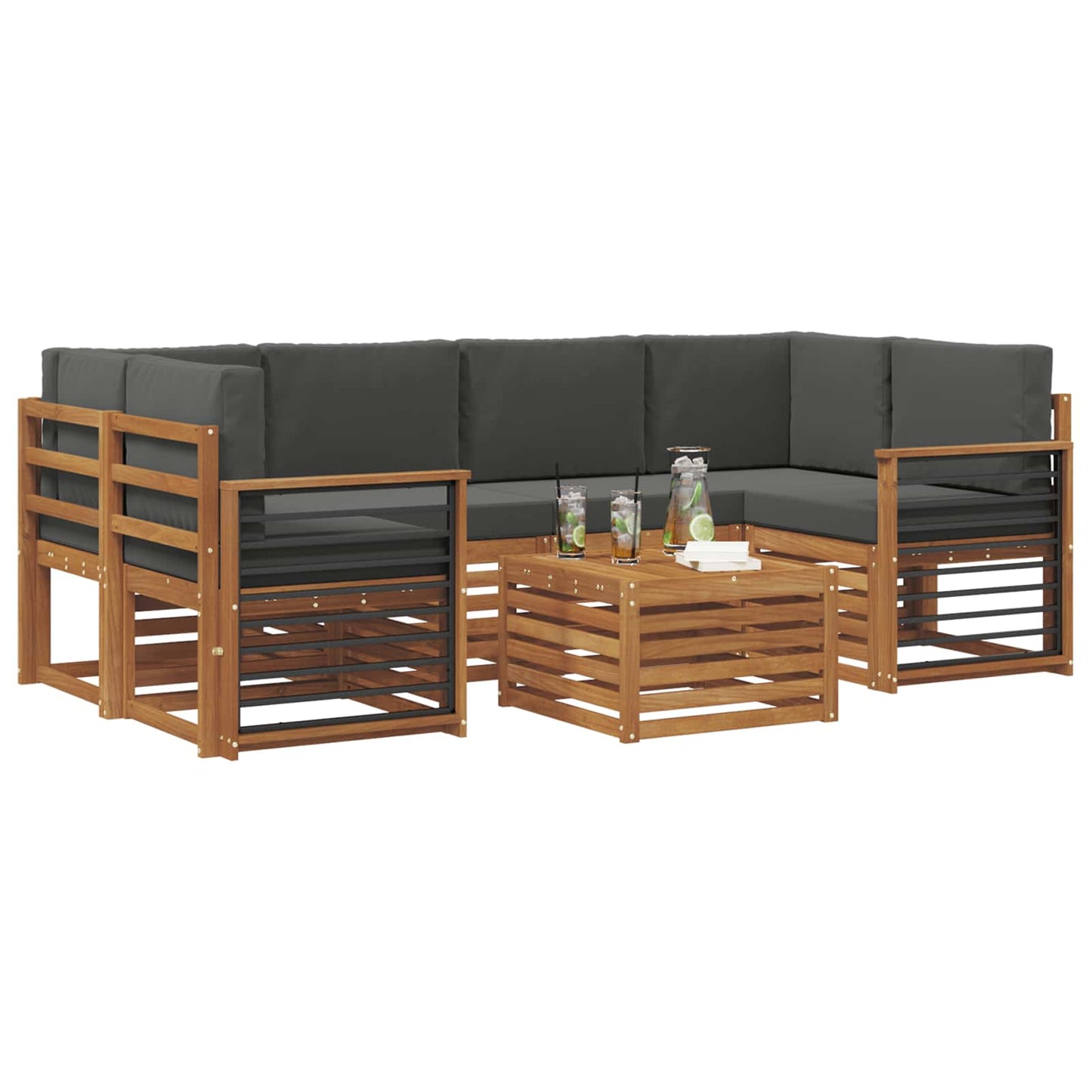 Outdoor-Sofagarnitur 7 stk. Natur und Anthrazit